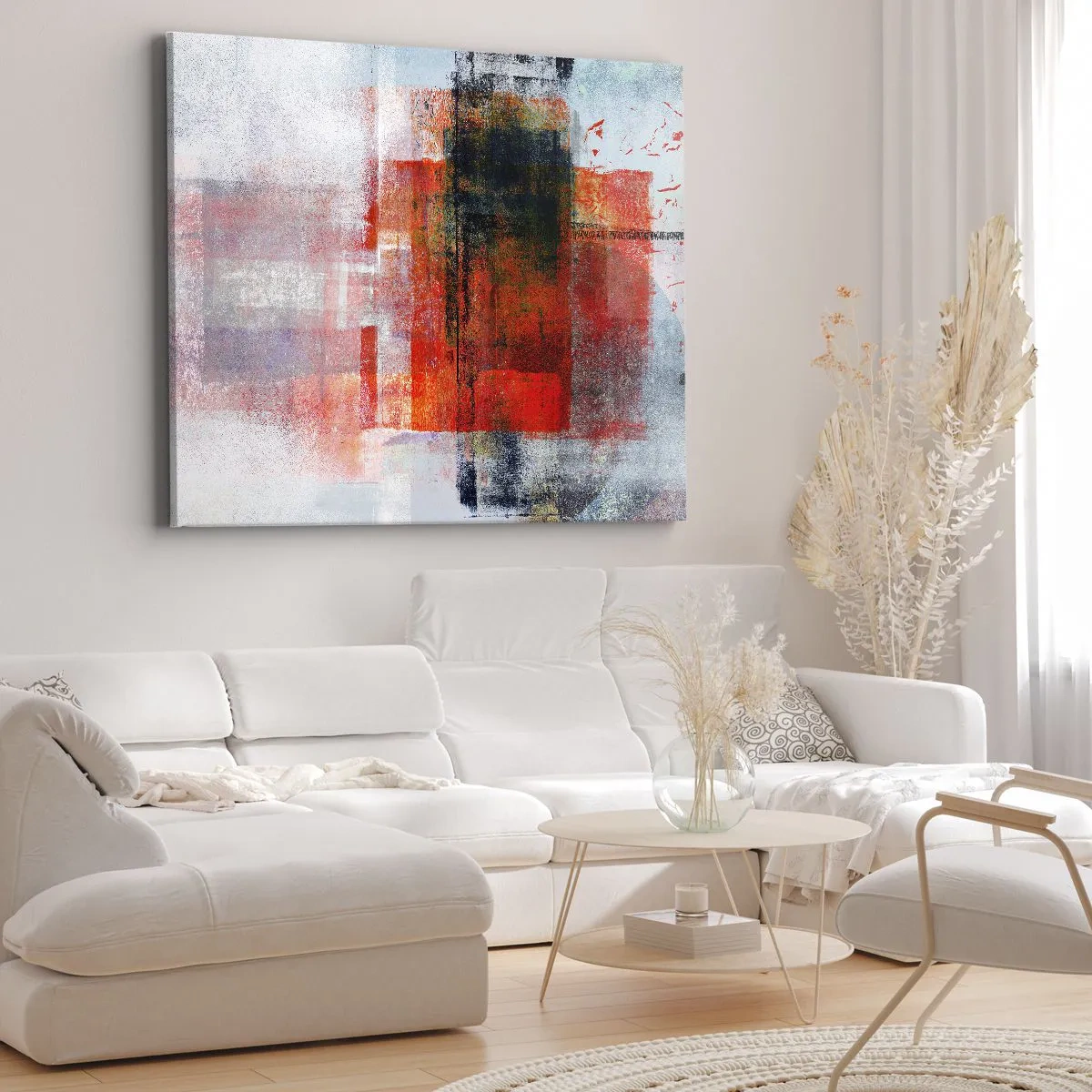 Canvas picture - Abstract geometric composition with red and orange accents - 70x50cm - Glowing Composition - Modern wall decoration for the living room and bedroom ARTTOR