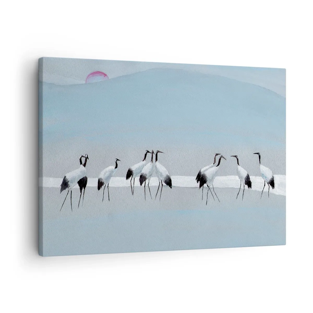 Canvas picture - A group of cranes against a blue sky and the rising sun - 70x50cm - After a Hot Day - Modern wall decoration for the living room and bedroom ARTTOR