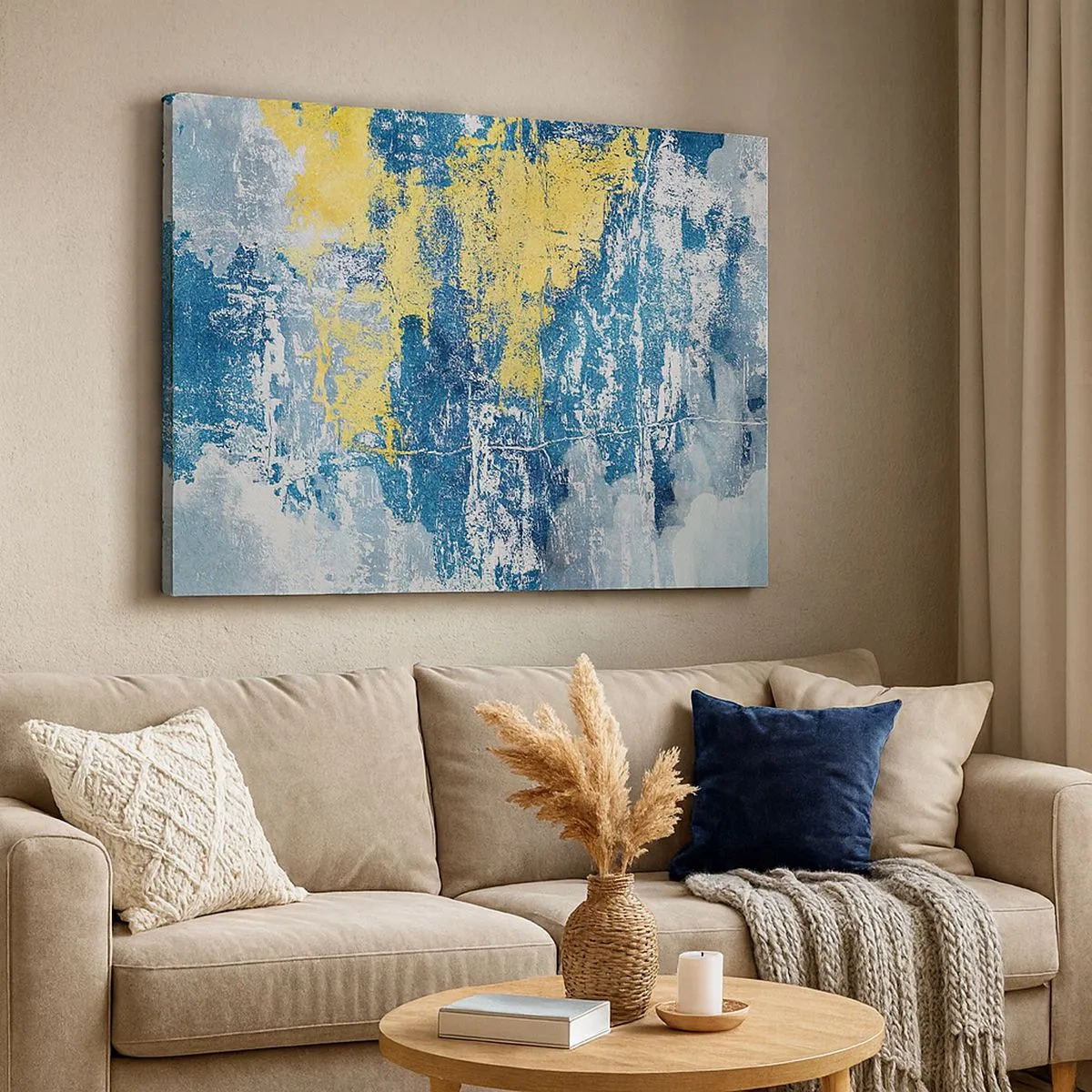 Canvas picture - Abstraction in shades of blue and yellow - 70x50cm - Abstract Full of Optimism - Modern wall decoration for the living room and bedroom ARTTOR