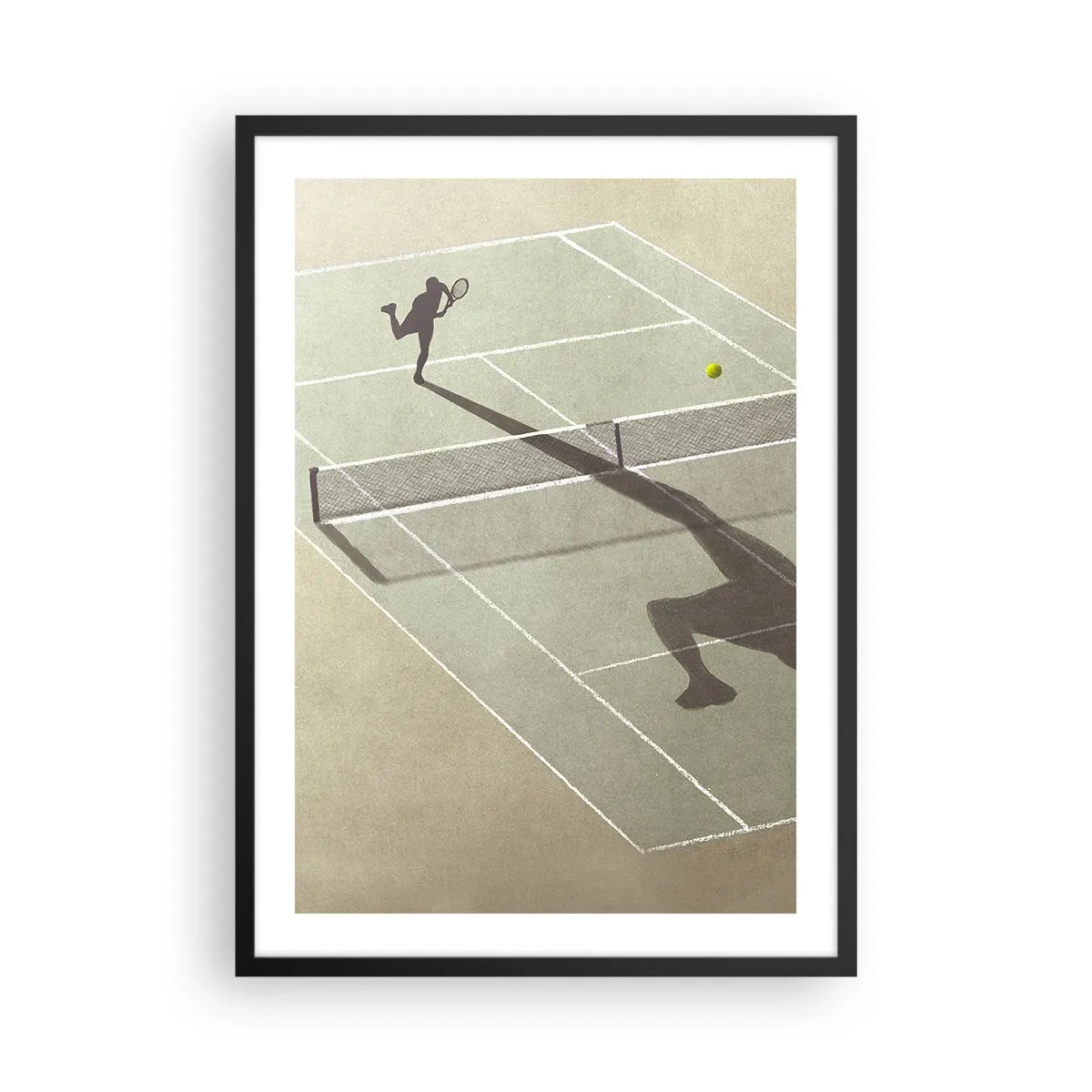 Poster in black frame - A tennis player serving on the court - 50x70cm - Overcoming Yourself - Modern wall decoration for the living room and bedroom ARTTOR