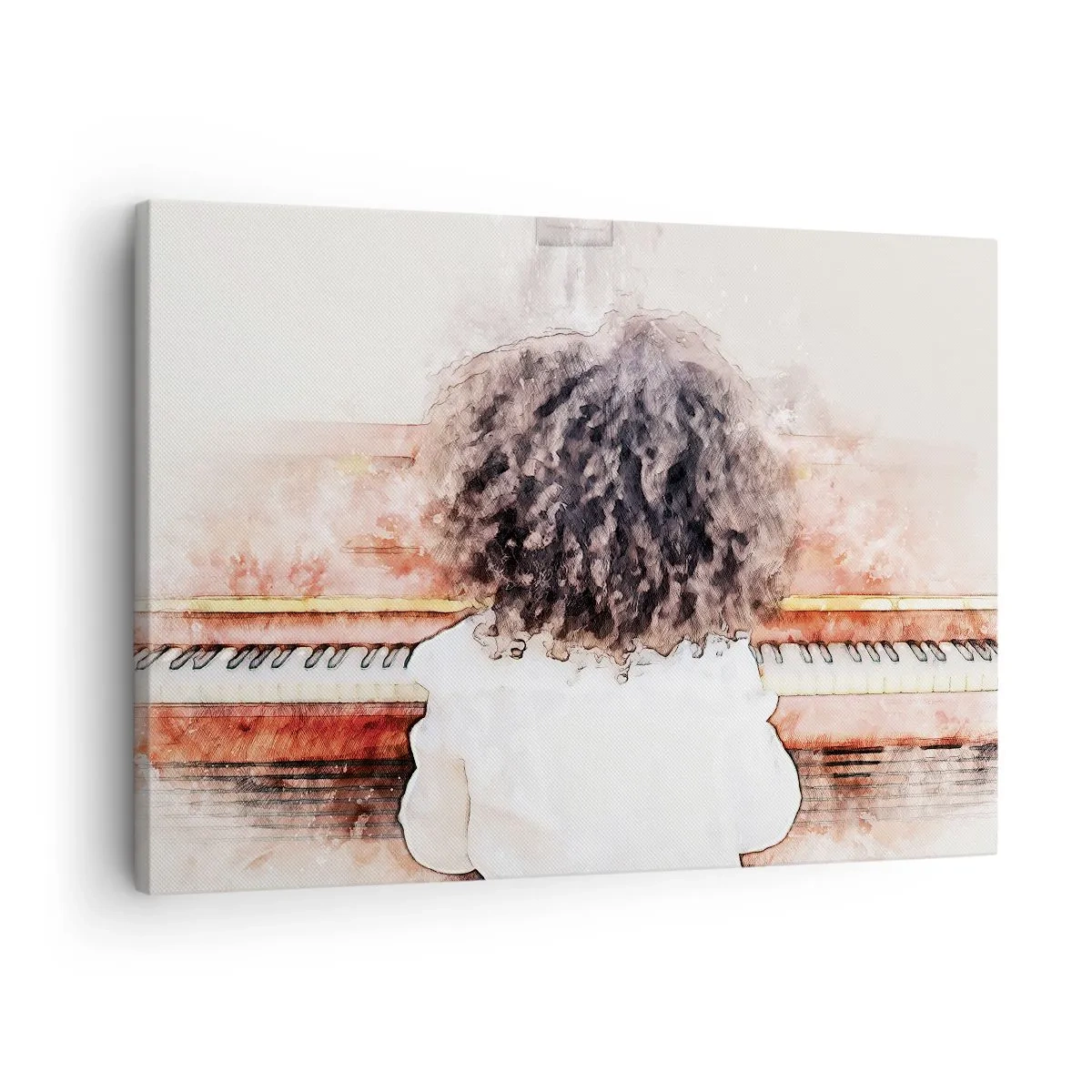 Canvas picture - A girl with bushy hair at the piano - 70x50cm - In a New World - Modern wall decoration for the living room and bedroom ARTTOR