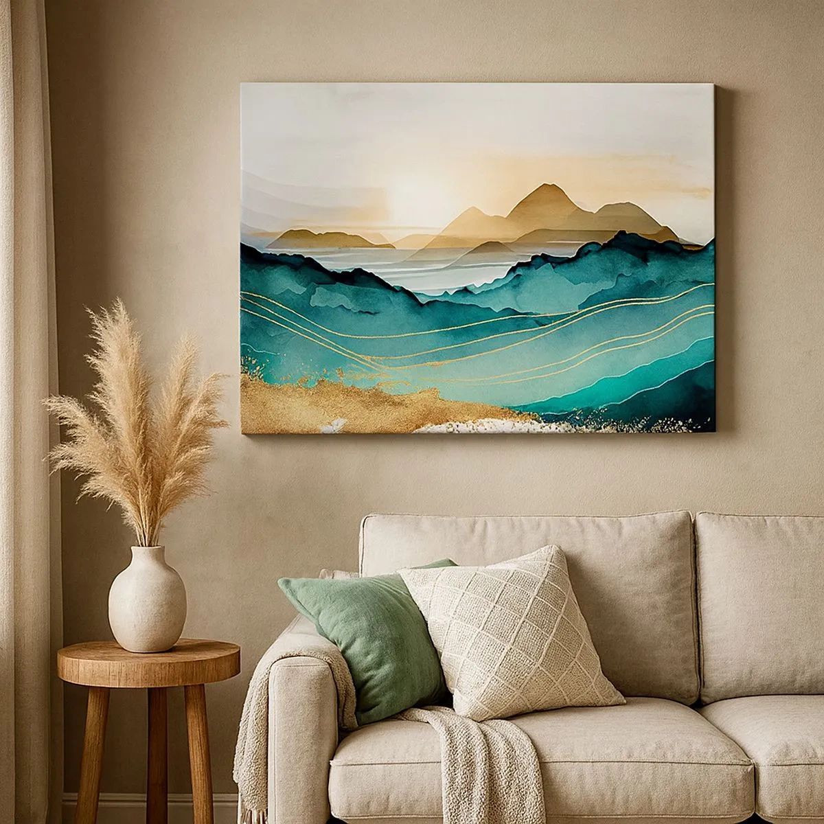 Canvas picture - Abstract landscape with mountains and golden accents - 70x50cm - On the Verge of Abstract - Landscape - Modern wall decoration for the living room and bedroom ARTTOR