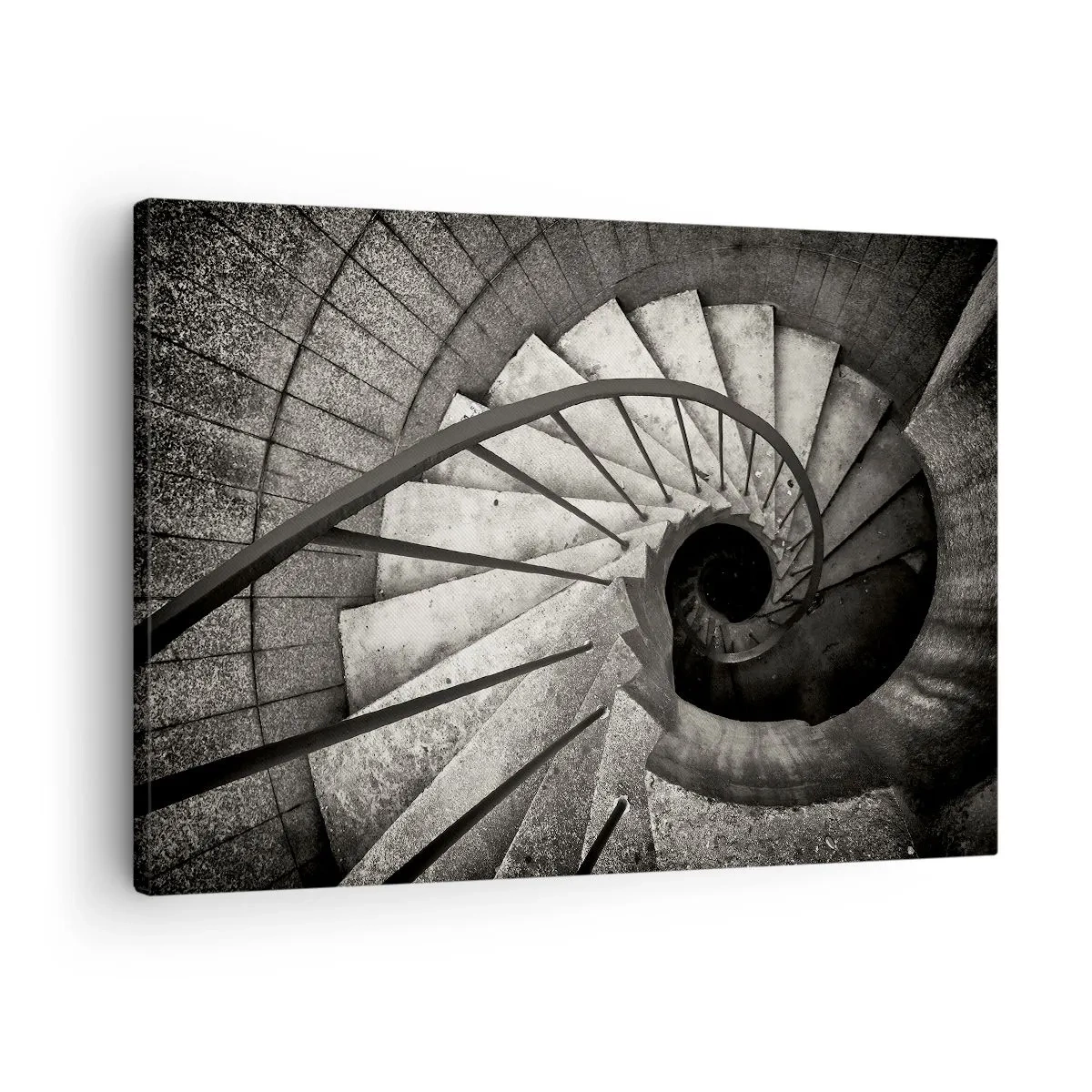 Canvas picture - Black and white spiral staircase in a modern style - 70x50cm - Up the Stairs and Down the Stairs - Modern wall decoration for the living room and bedroom ARTTOR