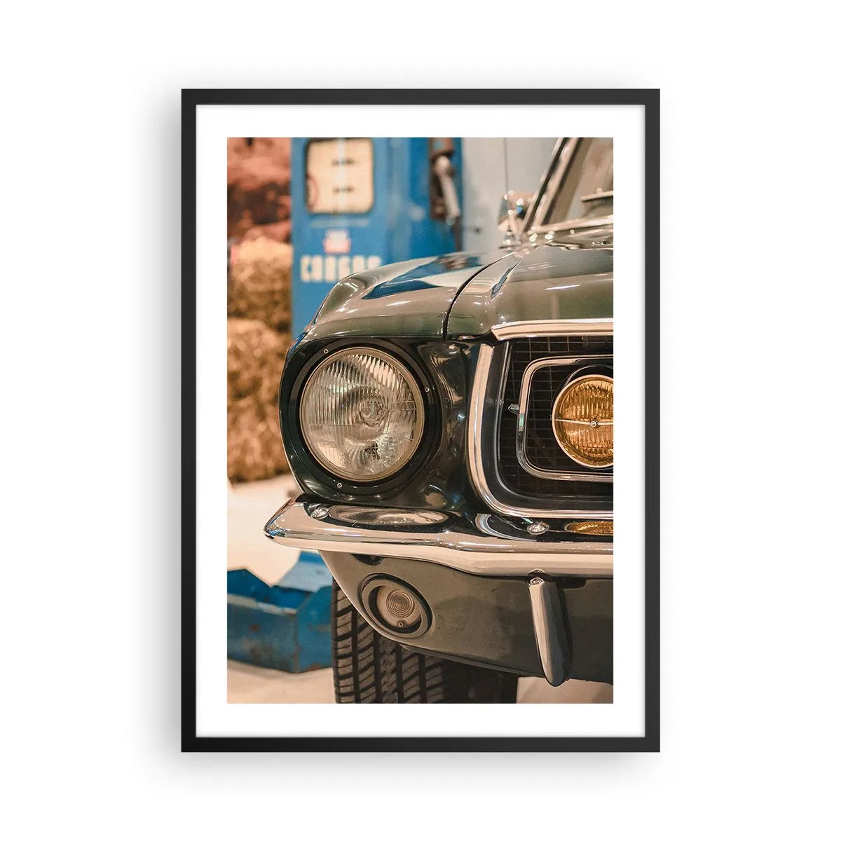 Poster in black frame - Close-up of a classic retro car headlight - 50x70cm - Encounter with the Legend - Modern wall decoration for the living room and bedroom ARTTOR