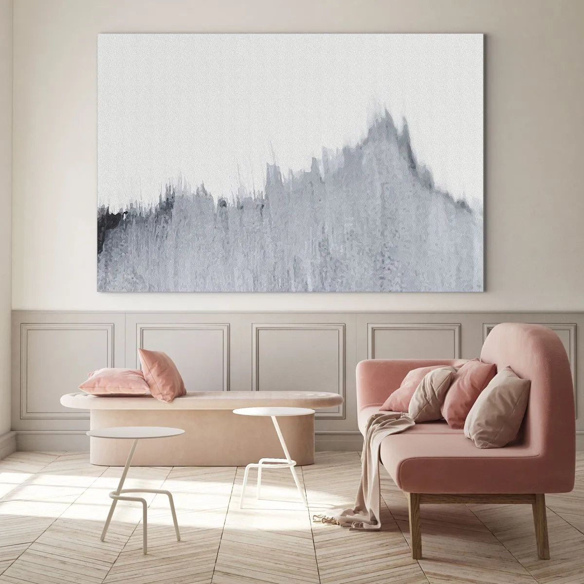 Glass picture - An abstract composition in shades of gray resembling a record against a white background. - 70x50cm - Mysterious Writing - Modern wall decoration for the living room and bedroom ARTTOR