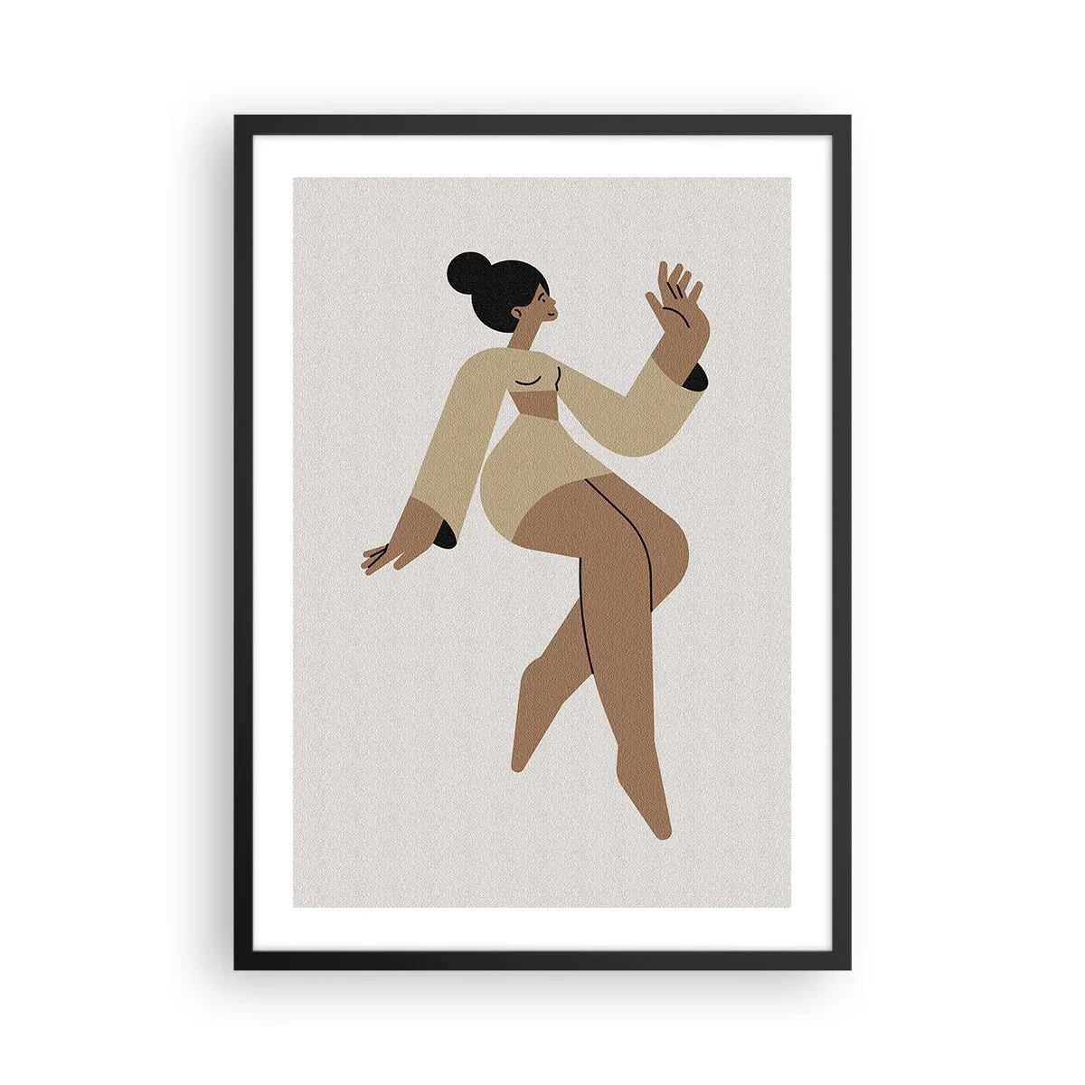 Poster in black frame - A minimalist illustration of a female figure in motion. - 50x70cm - Shape of Grace - Modern wall decoration for the living room and bedroom ARTTOR