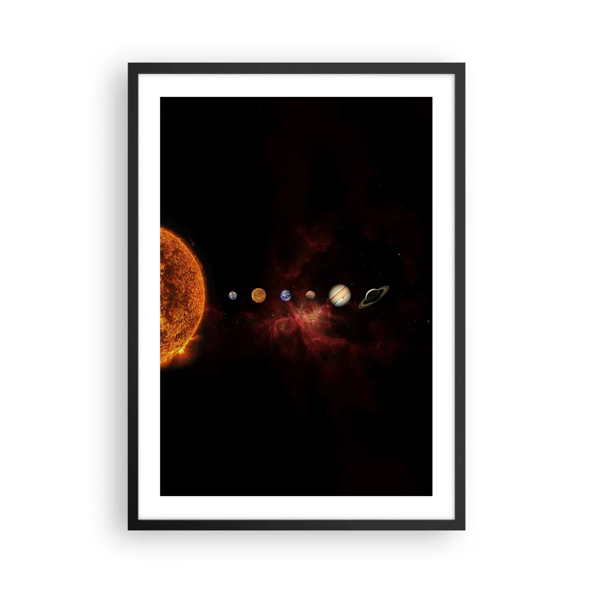 Poster in black frame - The Solar System with planets against the background of space - 50x70cm - Our Neighbourhood - Modern wall decoration for the living room and bedroom ARTTOR