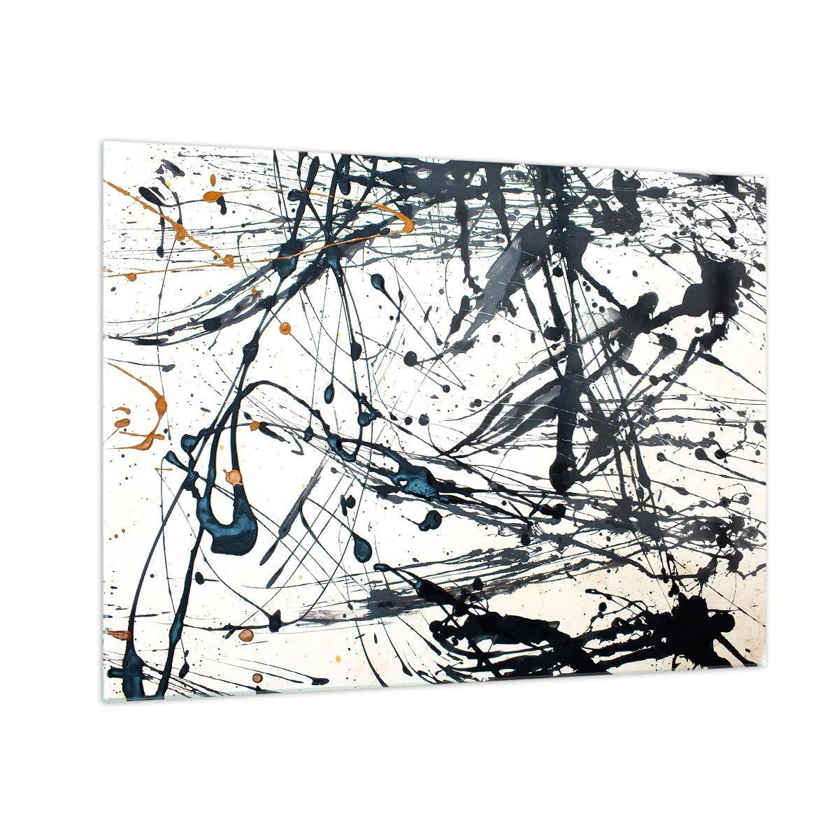 Glass picture - Dynamic paint splatters on a white background - 70x50cm - Expressionist Abstract - Modern wall decoration for the living room and bedroom ARTTOR