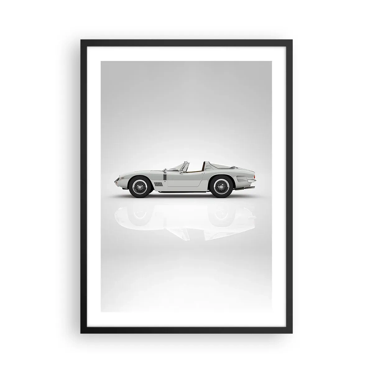 Poster in black frame - Classic white convertible on a neutral background - 50x70cm - Promise of Fun - Modern wall decoration for the living room and bedroom ARTTOR