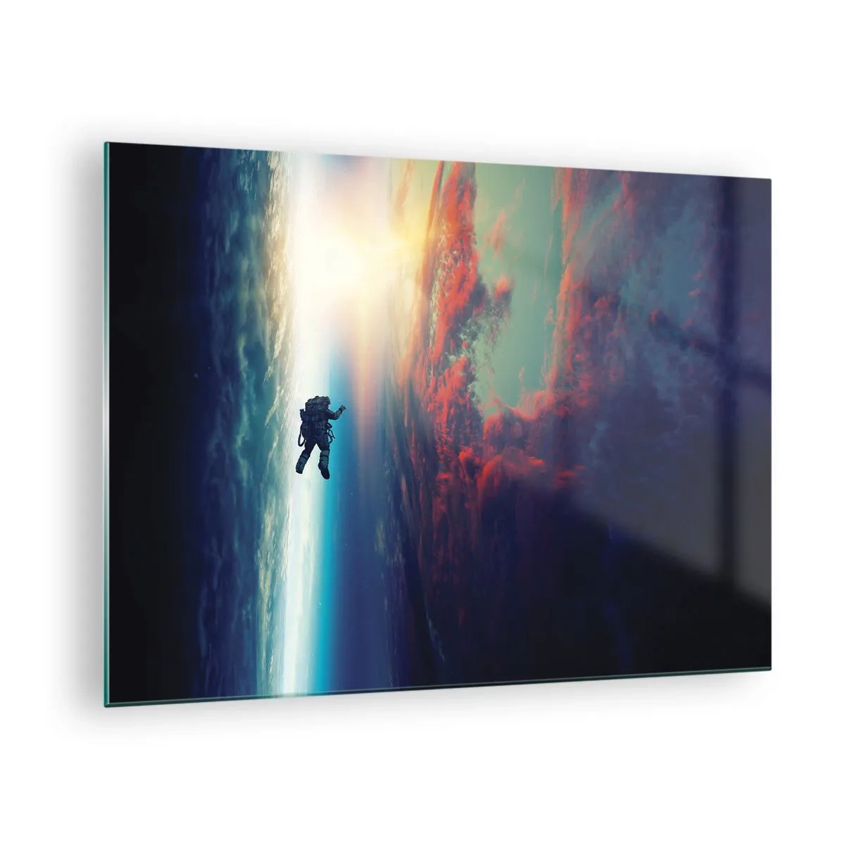 Glass picture - An astronaut drifting through space towards the light - 70x50cm - Confronting the Universe - Modern wall decoration for the living room and bedroom ARTTOR