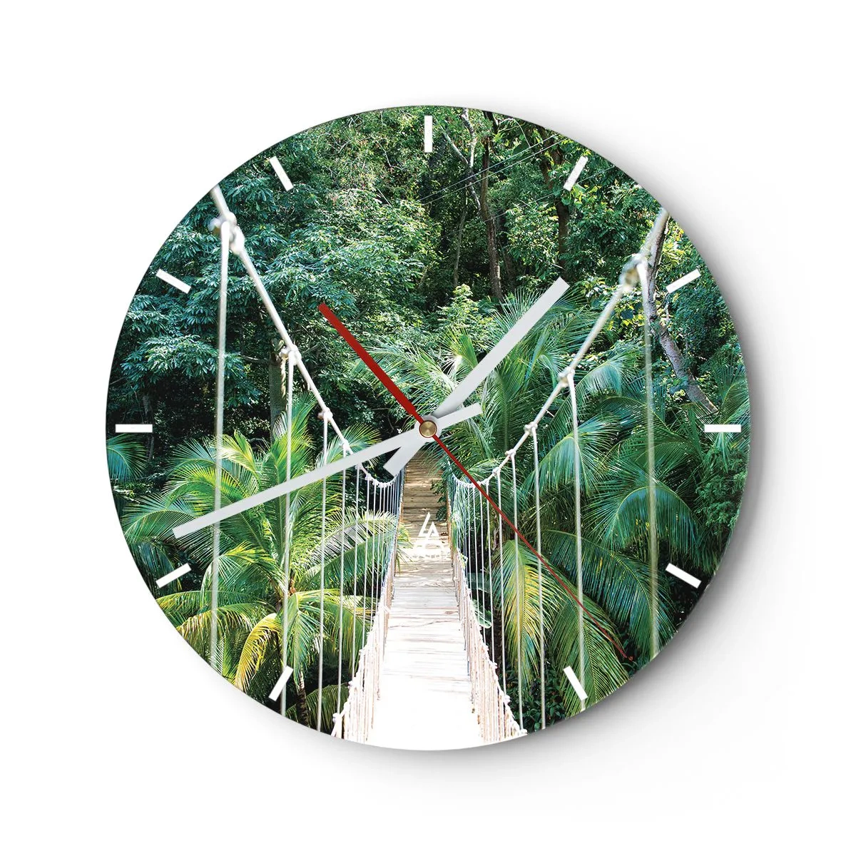 Wall clock - Clock on glass - A hanging bridge in a tropical jungle - 30x30cm - Welcome to the Jungle! - Modern wall decoration for the living room, kitchen, and bedroom ARTTOR