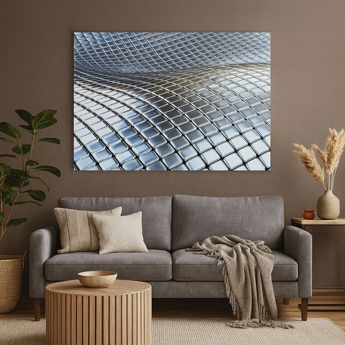 Canvas picture - Modern structure made of metallic squares - 70x50cm - Metallic Silver Wave - Modern wall decoration for the living room and bedroom ARTTOR