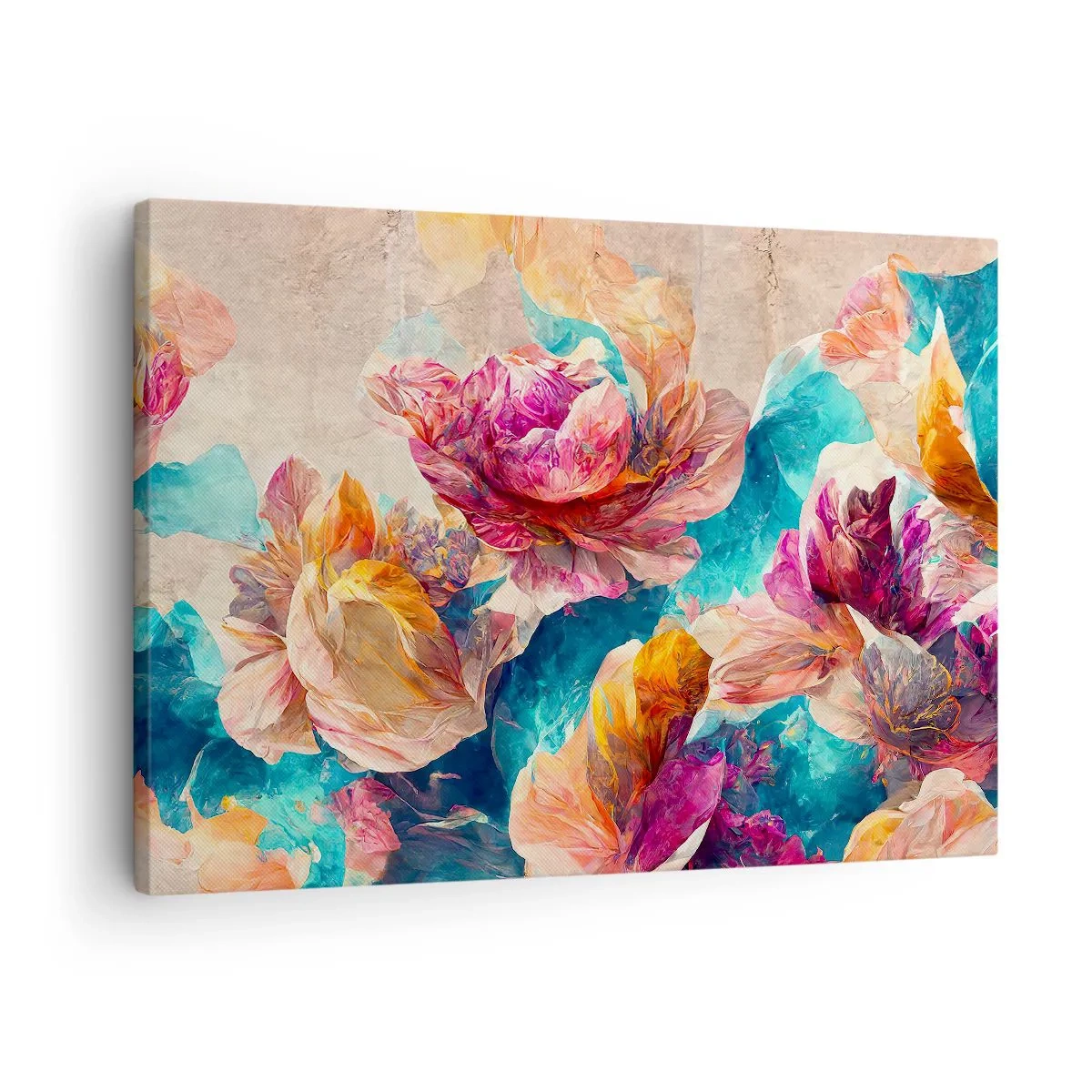 Canvas picture - Colorful flowers on a beige background - 70x50cm - Colourful Splendour of a Bouquet - Modern wall decoration for the living room and bedroom ARTTOR
