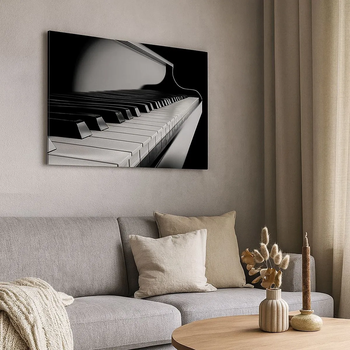 Canvas picture - Piano keys in an elegant black and white shot - 70x50cm - Harmony of Shapes and Colours - Modern wall decoration for the living room and bedroom ARTTOR