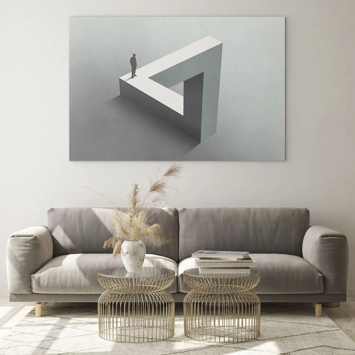 Glass picture - A figure on a geometric structure in the style of an optical illusion - 70x50cm - And Yet It Is Possible - Modern wall decoration for the living room and bedroom ARTTOR