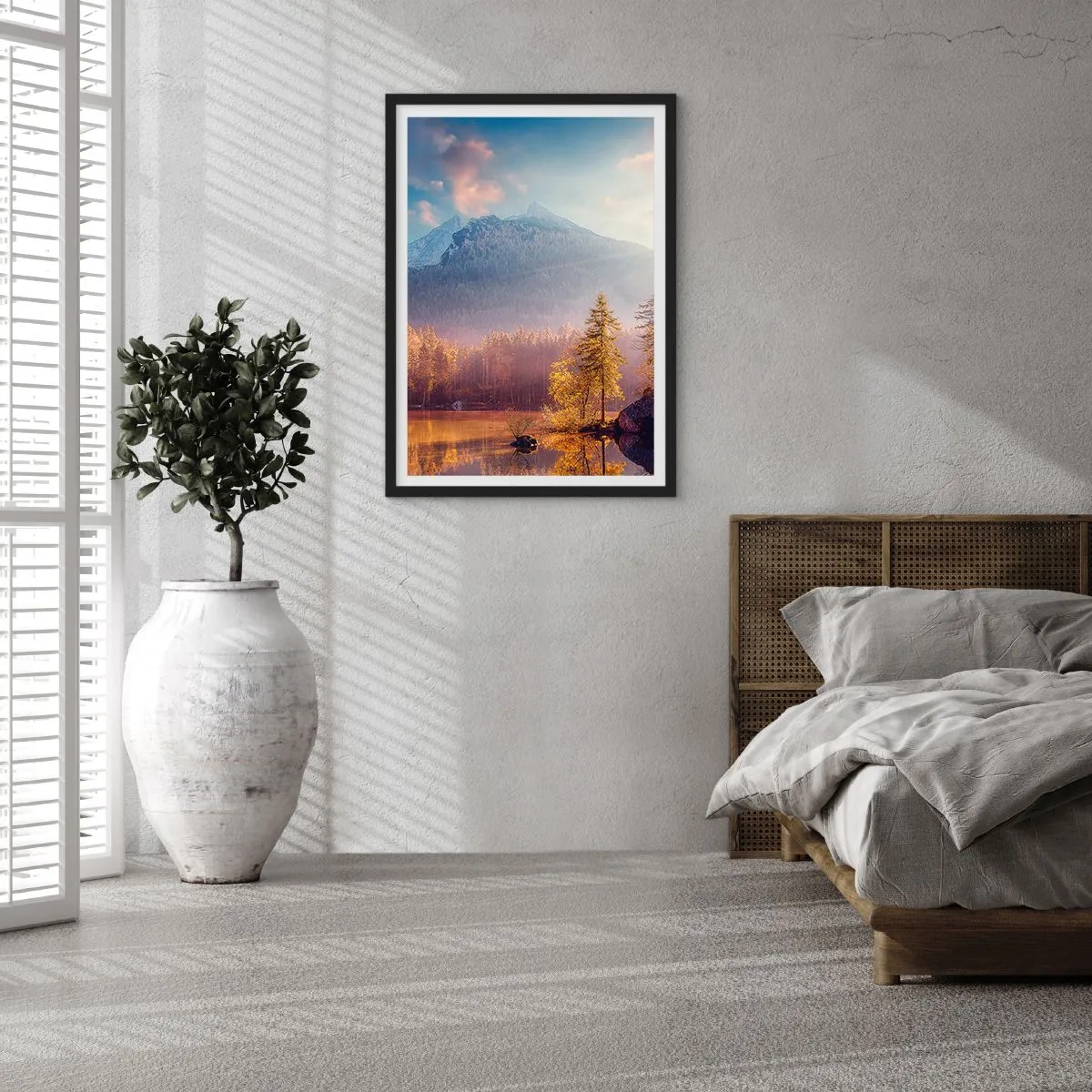 Poster in black frame - Autumn mountain landscape with reflection in the lake - 50x70cm - In the Mountains and Valleys - Modern wall decoration for the living room and bedroom ARTTOR