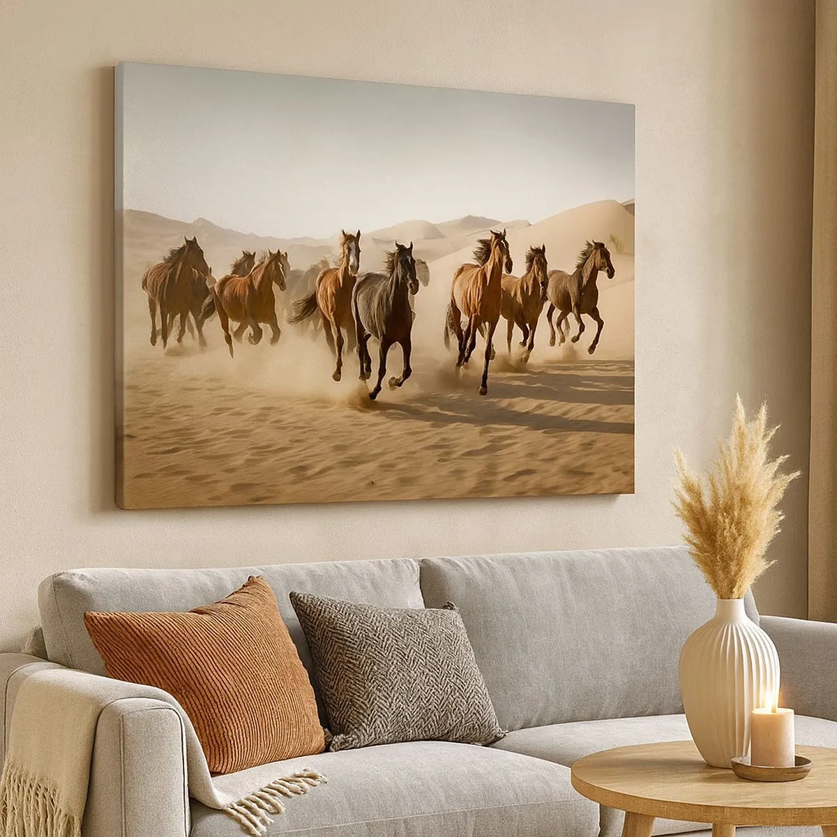 Canvas picture - Galloping horses against a desert background - 70x50cm - Free as a Wind - Modern wall decoration for the living room and bedroom ARTTOR