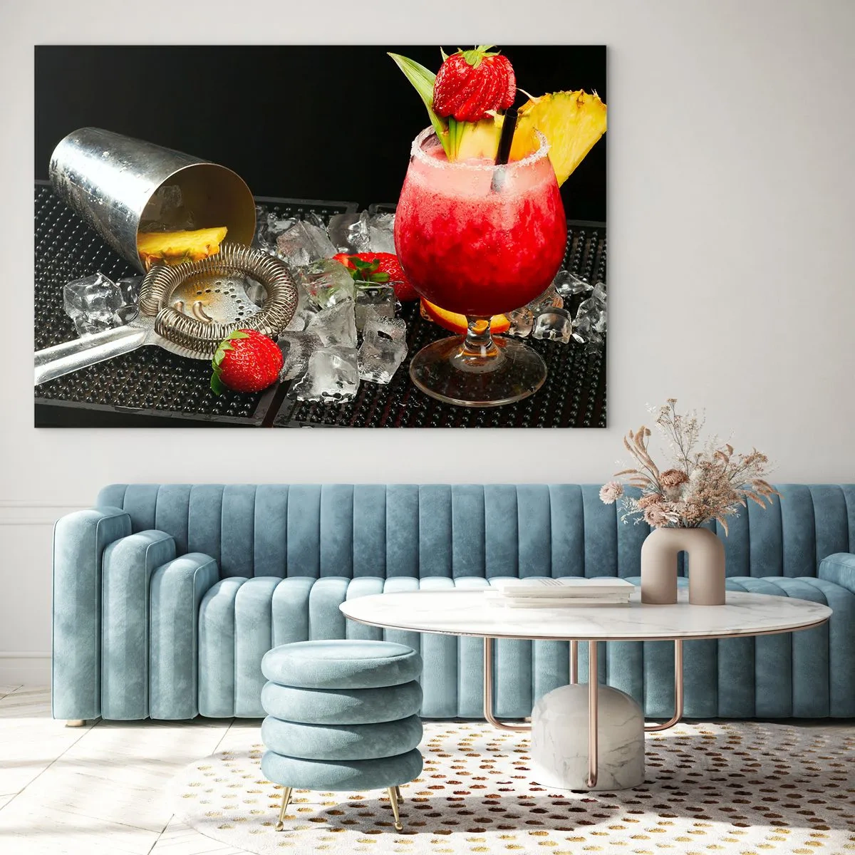 Glass picture - A colorful drink with fruit and a shaker on ice - 70x50cm - Coctail of Flavours - Modern wall decoration for the living room and bedroom ARTTOR