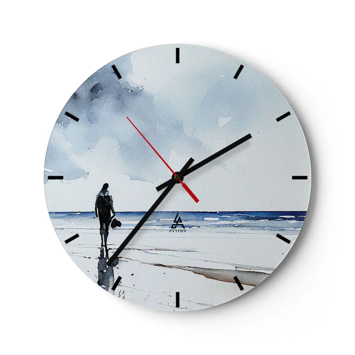 Wall clock - Clock on glass - A figure on the beach looking out to sea - 30x30cm - Conversation with the Sea - Modern wall decoration for the living room, kitchen, and bedroom ARTTOR