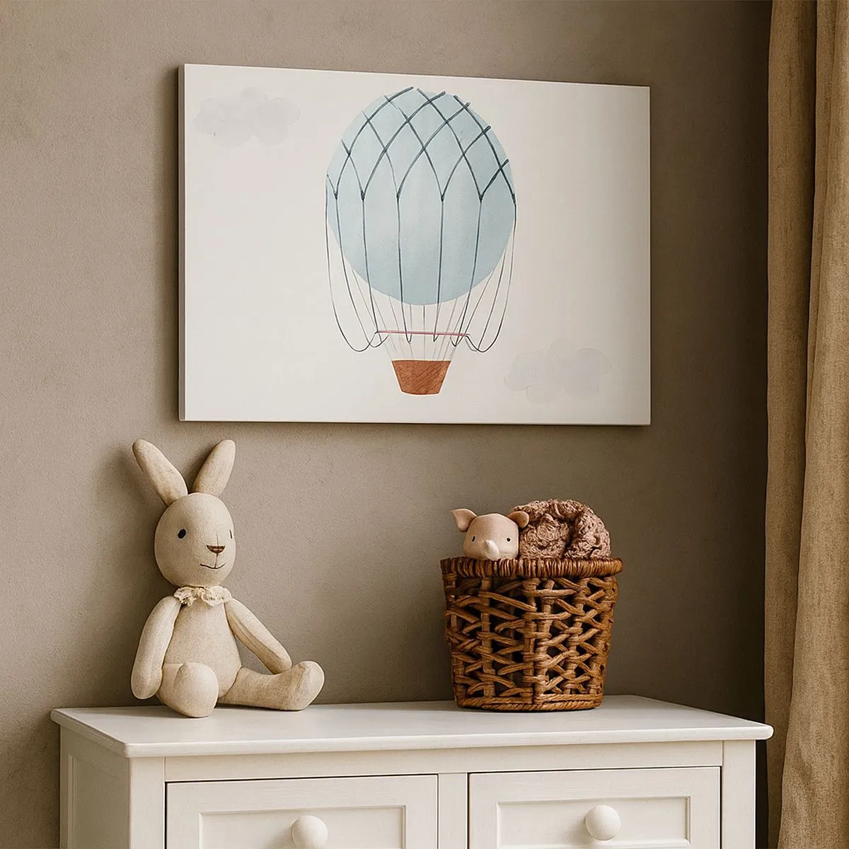 Canvas picture - A hand-painted balloon against a backdrop of delicate clouds. - 70x50cm - All in the Clouds - Modern wall decoration for the living room and bedroom ARTTOR