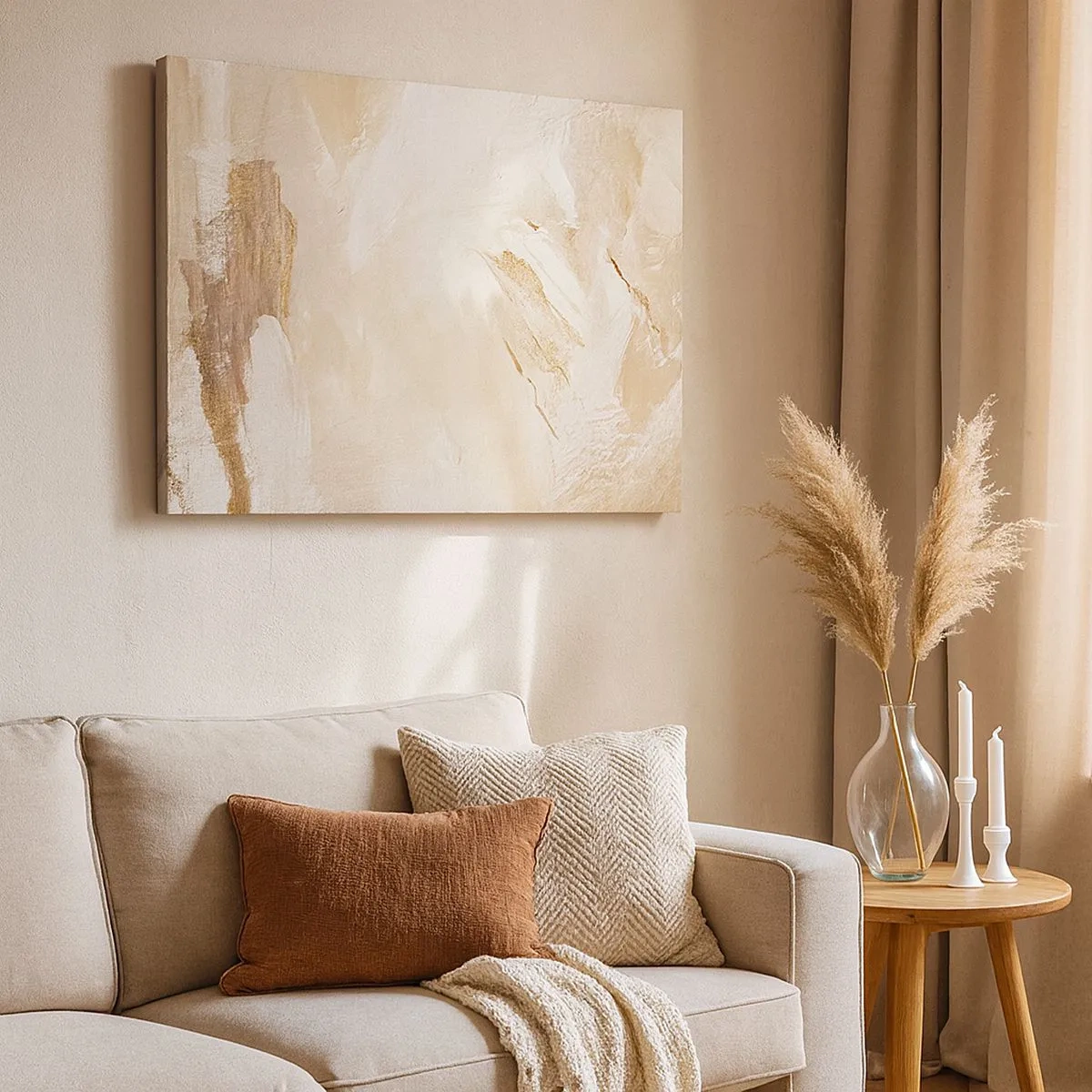 Canvas picture - Delicate abstract tones in shades of beige and gold - 70x50cm - Pastel Composition - Modern wall decoration for the living room and bedroom ARTTOR