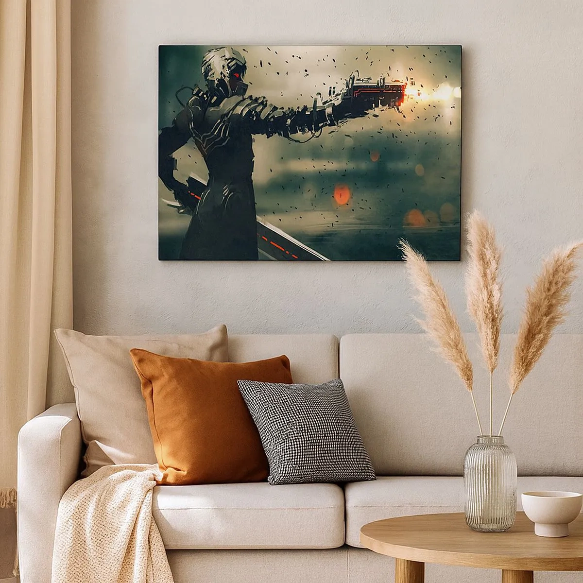 Canvas picture - Cybernetic warrior with futuristic weaponry - 70x50cm - Lethal Weapon- Your Own Terminator - Modern wall decoration for the living room and bedroom ARTTOR