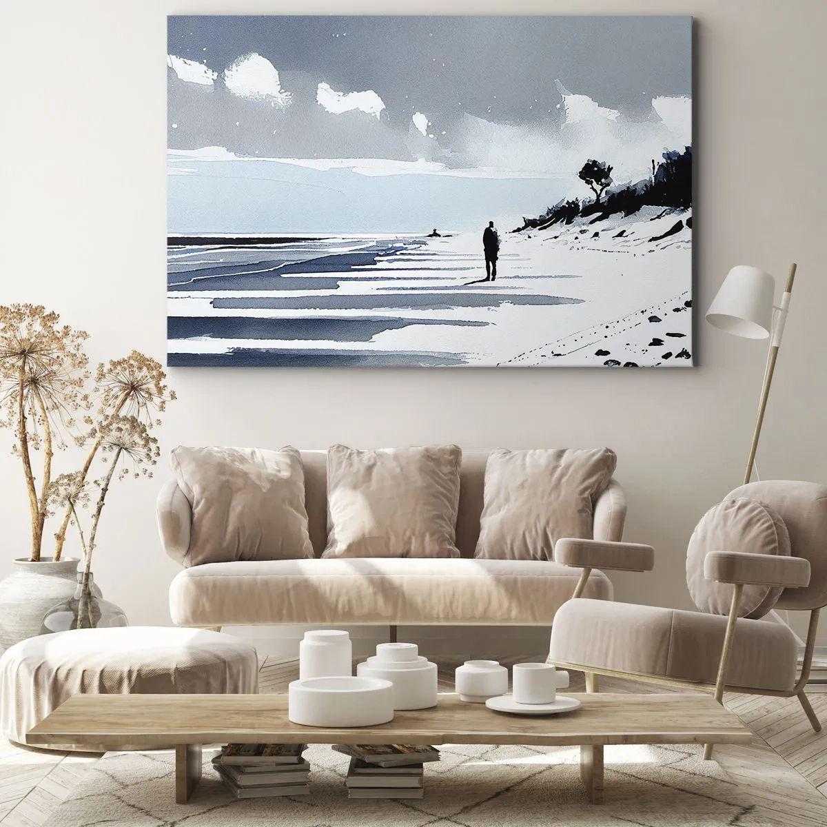 Canvas picture - A lone figure walking on an empty beach - 70x50cm - All Alone - Modern wall decoration for the living room and bedroom ARTTOR