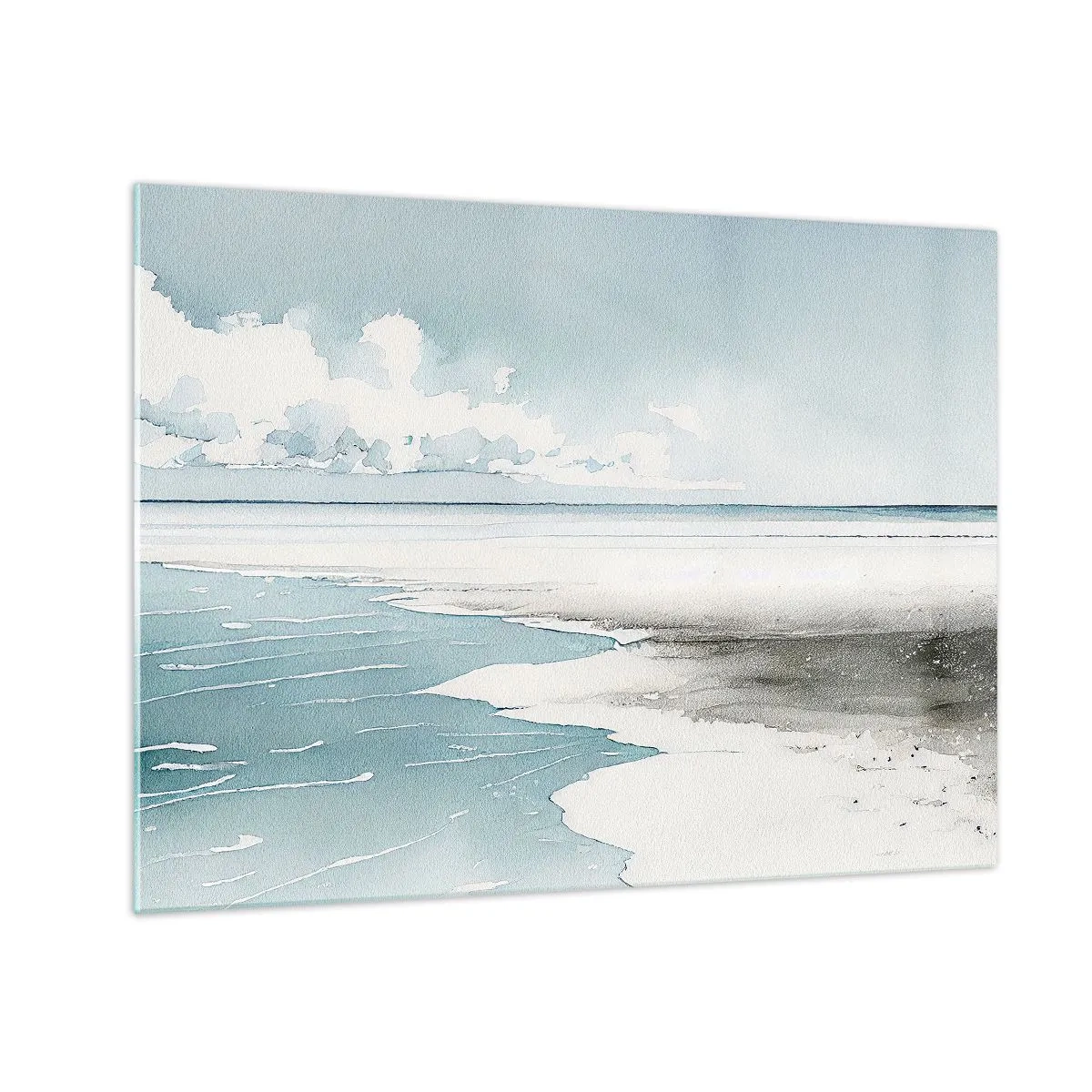 Glass picture - A tranquil seascape in a watercolor style in shades of blue. - 70x50cm - Gentle Tide - Modern wall decoration for the living room and bedroom ARTTOR