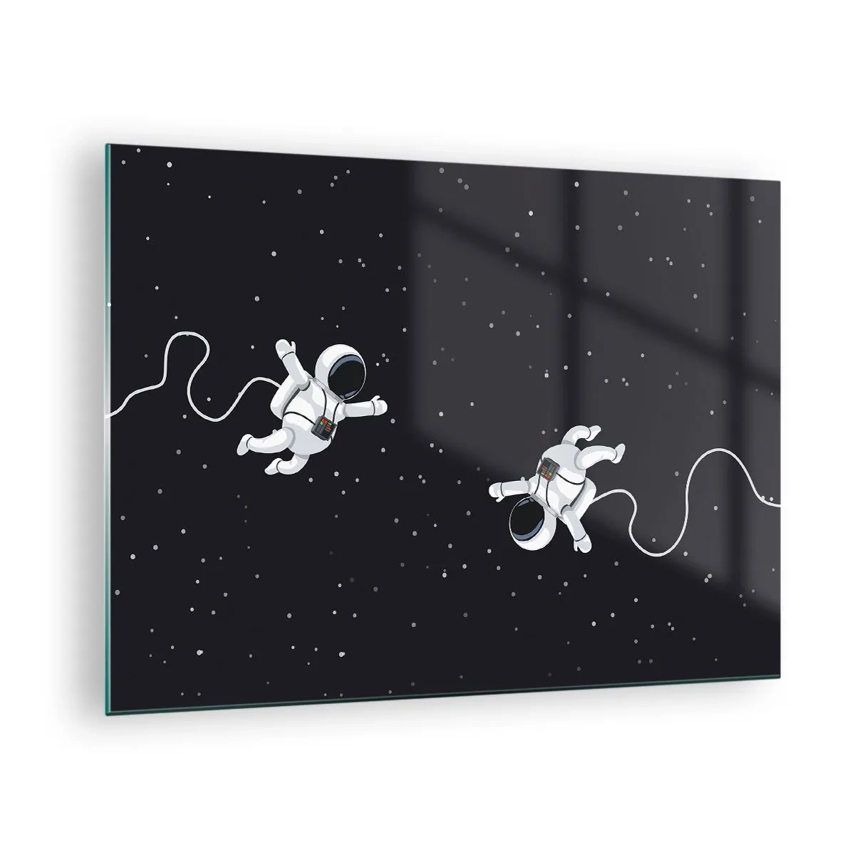 Glass picture - Two astronauts floating in space - 70x50cm - Space Dance - Modern wall decoration for the living room and bedroom ARTTOR