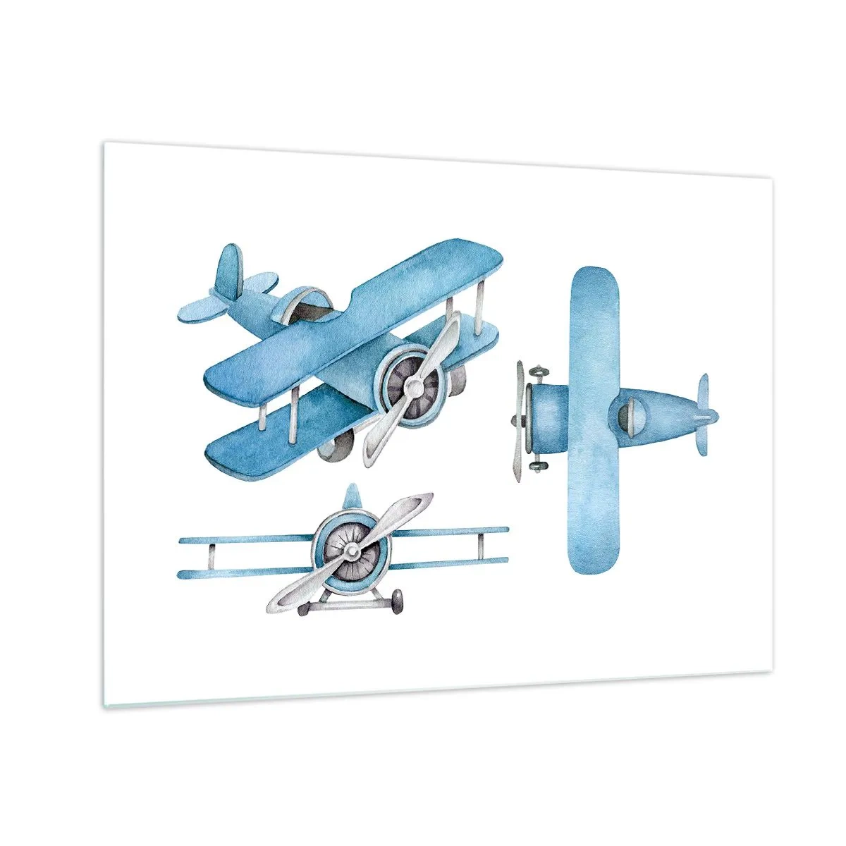 Glass picture - Blue retro airplanes on white background for kids - 70x50cm - Born Winner - Modern wall decoration for the living room and bedroom ARTTOR