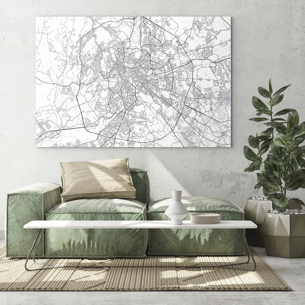 Glass picture - Map of Rome with a clear circular road layout - 70x50cm - Roman Circle - Modern wall decoration for the living room and bedroom ARTTOR