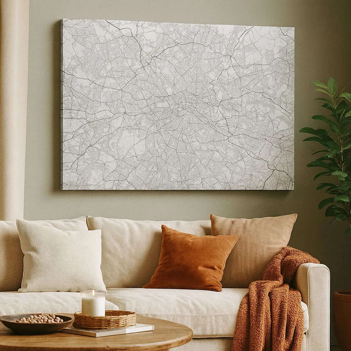 Canvas picture - A minimalist city map in shades of gray - 70x50cm - Map of London Maze - Modern wall decoration for the living room and bedroom ARTTOR