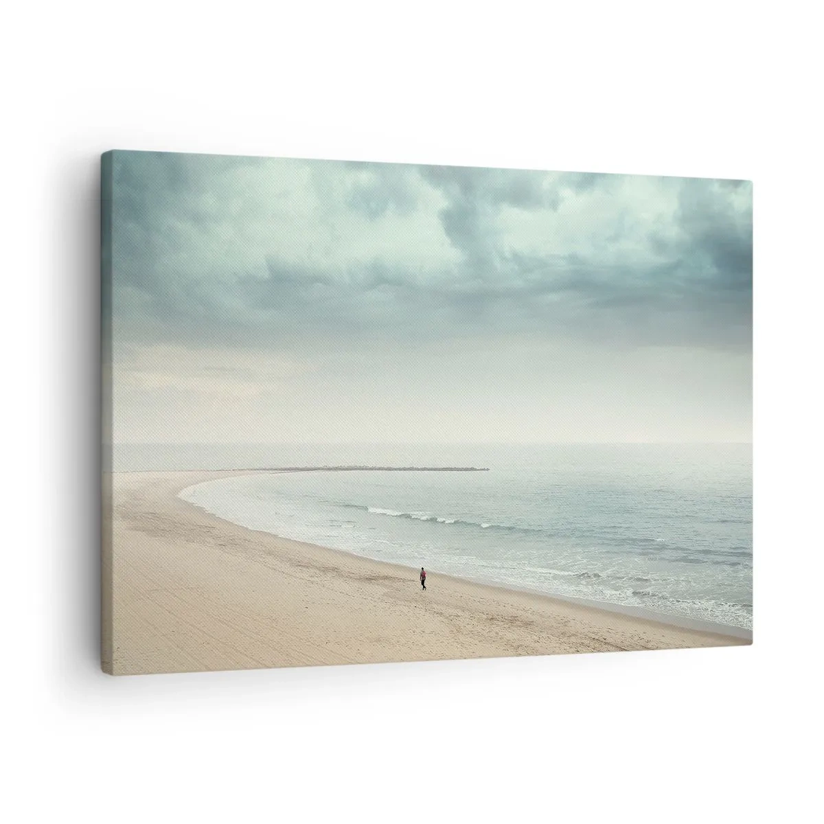 Canvas picture - A lonely figure on a deserted beach by a calm sea - 70x50cm - In Search of Quiet - Modern wall decoration for the living room and bedroom ARTTOR