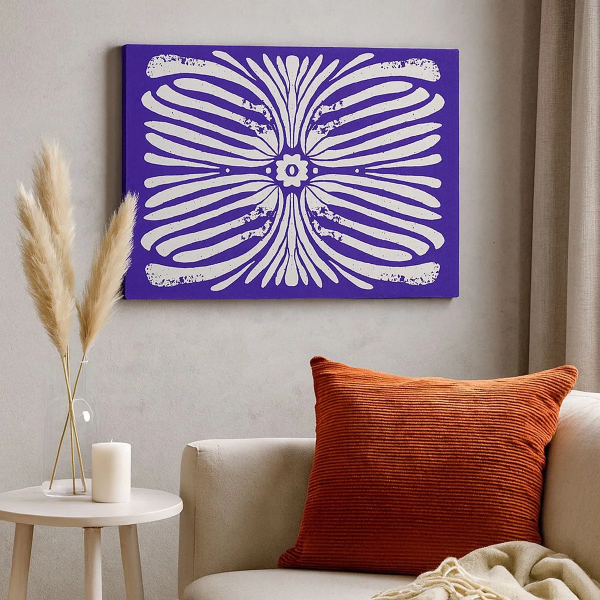 Canvas picture - Ethnic pattern in shades of purple and white - 70x50cm - Ethnic Inspirations - Modern wall decoration for the living room and bedroom ARTTOR