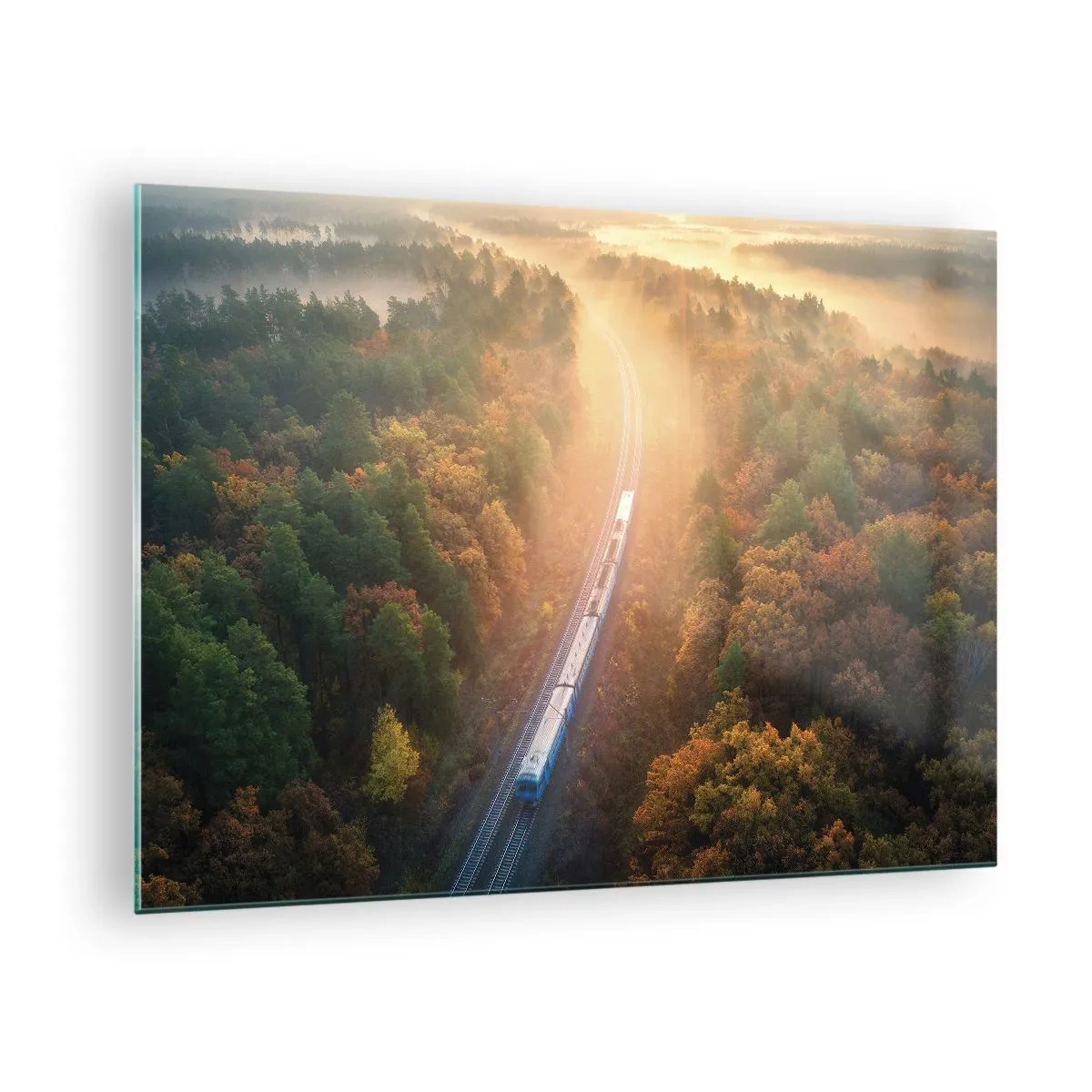 Glass picture - A train in a picturesque autumn scenery, full of warmth and nostalgia - 70x50cm - Autumn Trip - Modern wall decoration for the living room and bedroom ARTTOR