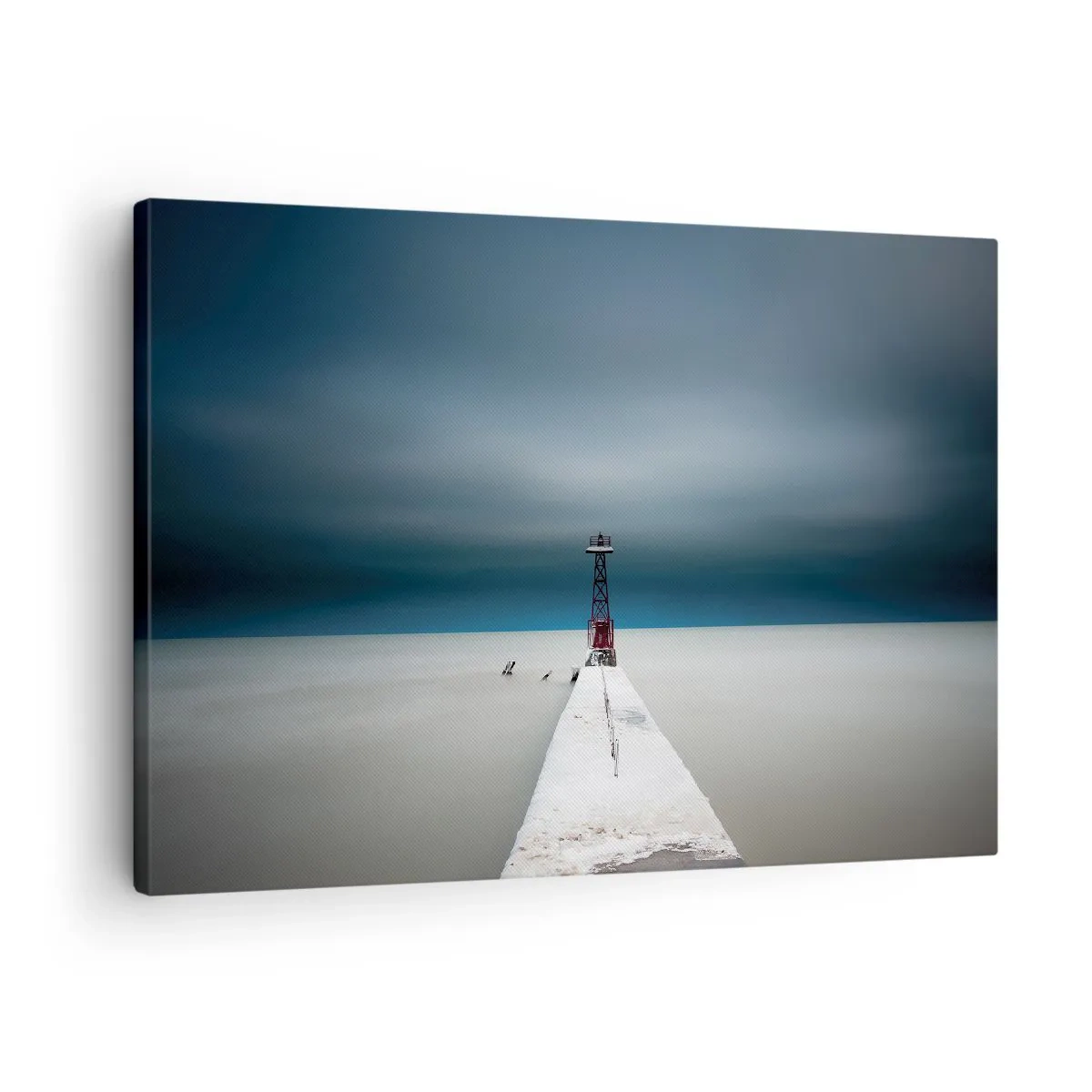 Canvas picture - A lighthouse at the end of a concrete pier in a stark landscape - 70x50cm - Encounter with Infinity - Modern wall decoration for the living room and bedroom ARTTOR
