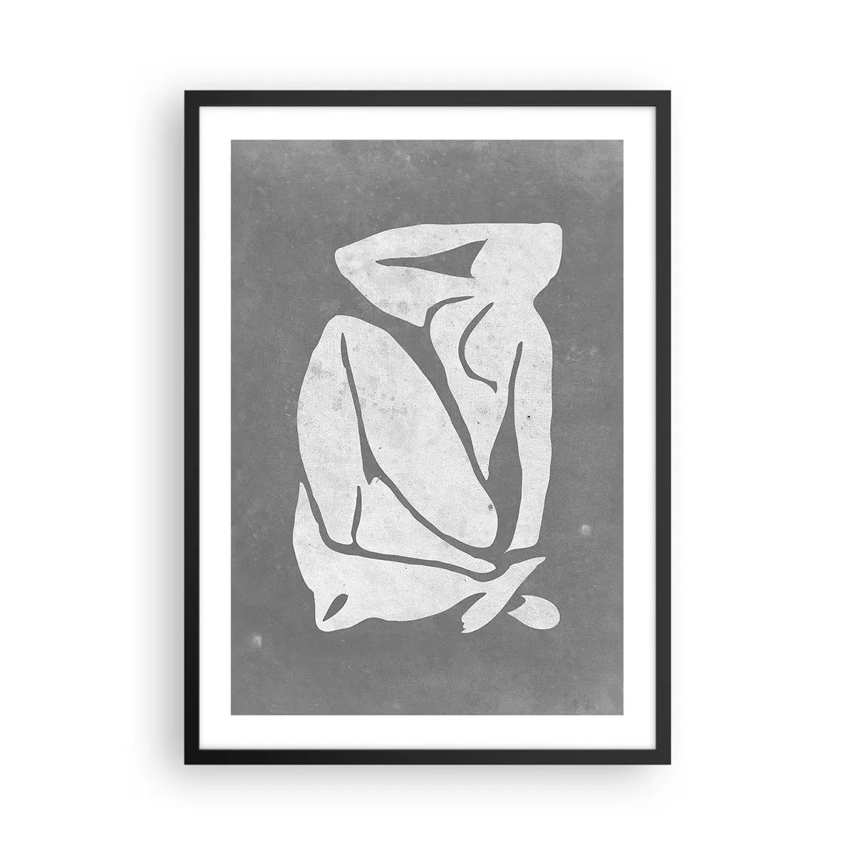 Poster in black frame - A minimalist silhouette of a woman in shades of gray - 50x70cm - Lost in Thoughts - Modern wall decoration for the living room and bedroom ARTTOR