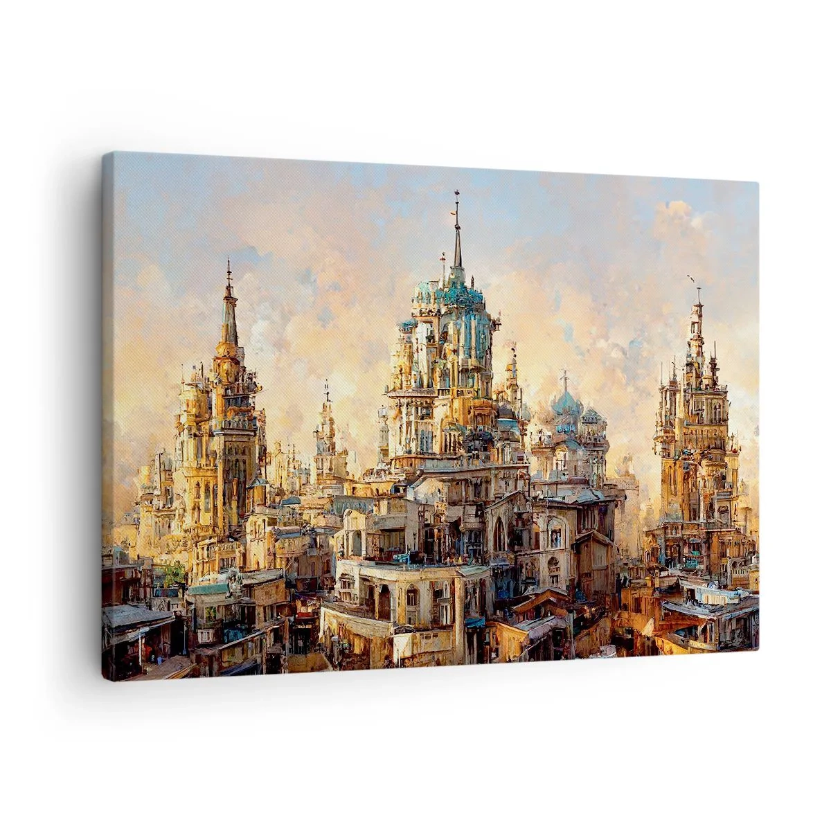 Canvas picture - Architectural towers in the rays of the setting sun - 70x50cm - City of Cities - Modern wall decoration for the living room and bedroom ARTTOR