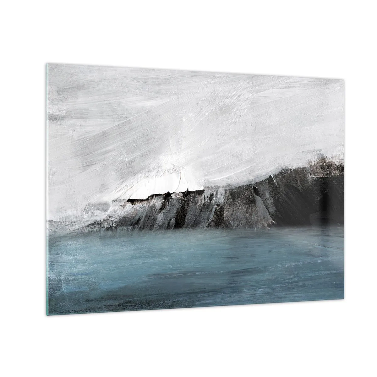 Glass picture - Abstract composition in shades of blue, white and black - 70x50cm - Water-Earth: Clash of Elements - Modern wall decoration for the living room and bedroom ARTTOR