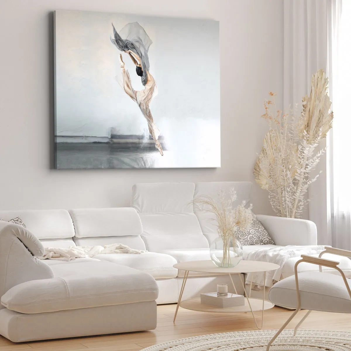 Canvas picture - A dancer in dynamic movement against a light background - 70x50cm - In Dancing Exaltation - Modern wall decoration for the living room and bedroom ARTTOR