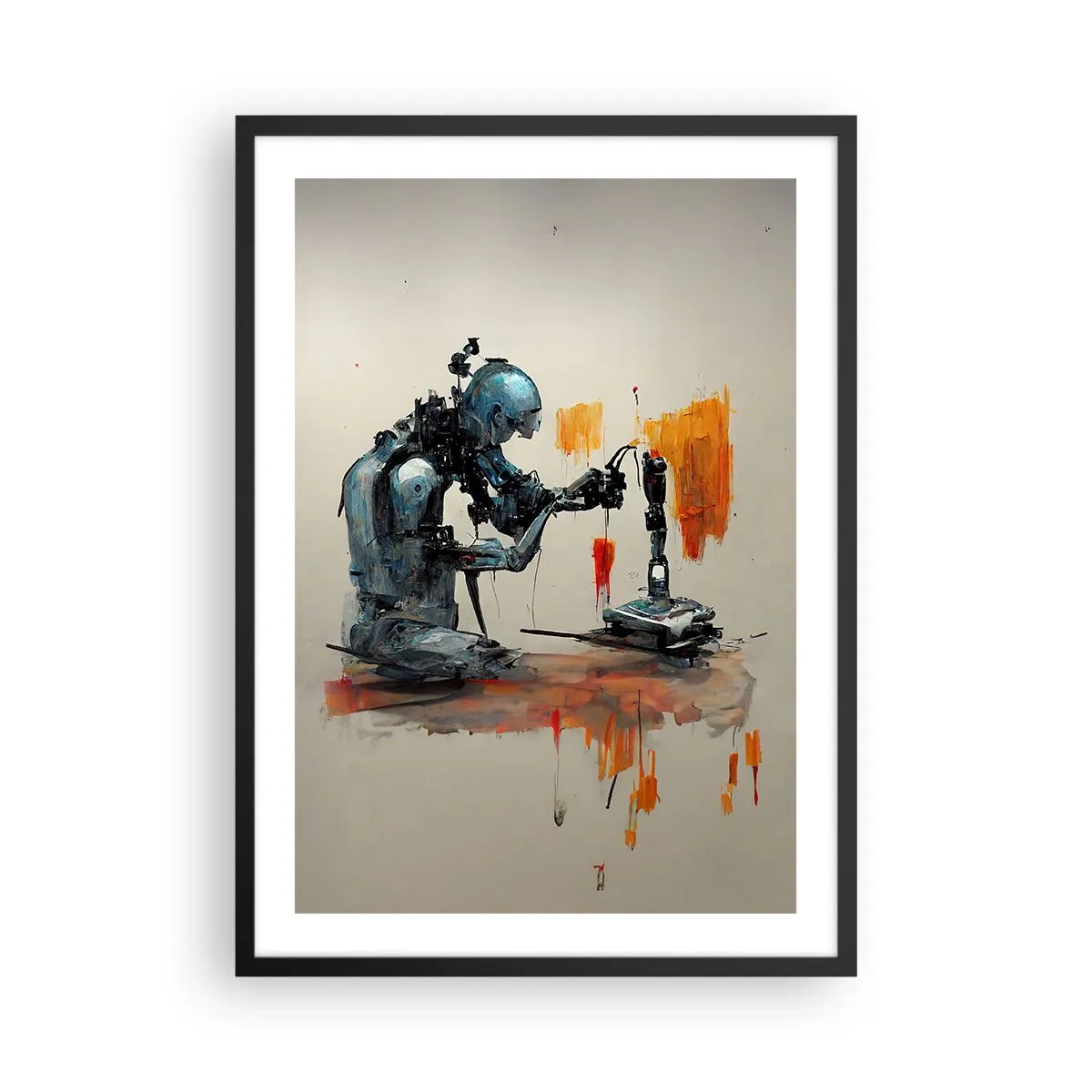 Poster in black frame - A cybernetic robot in the act of creating art. - 50x70cm - This Is Tomorrow - Modern wall decoration for the living room and bedroom ARTTOR