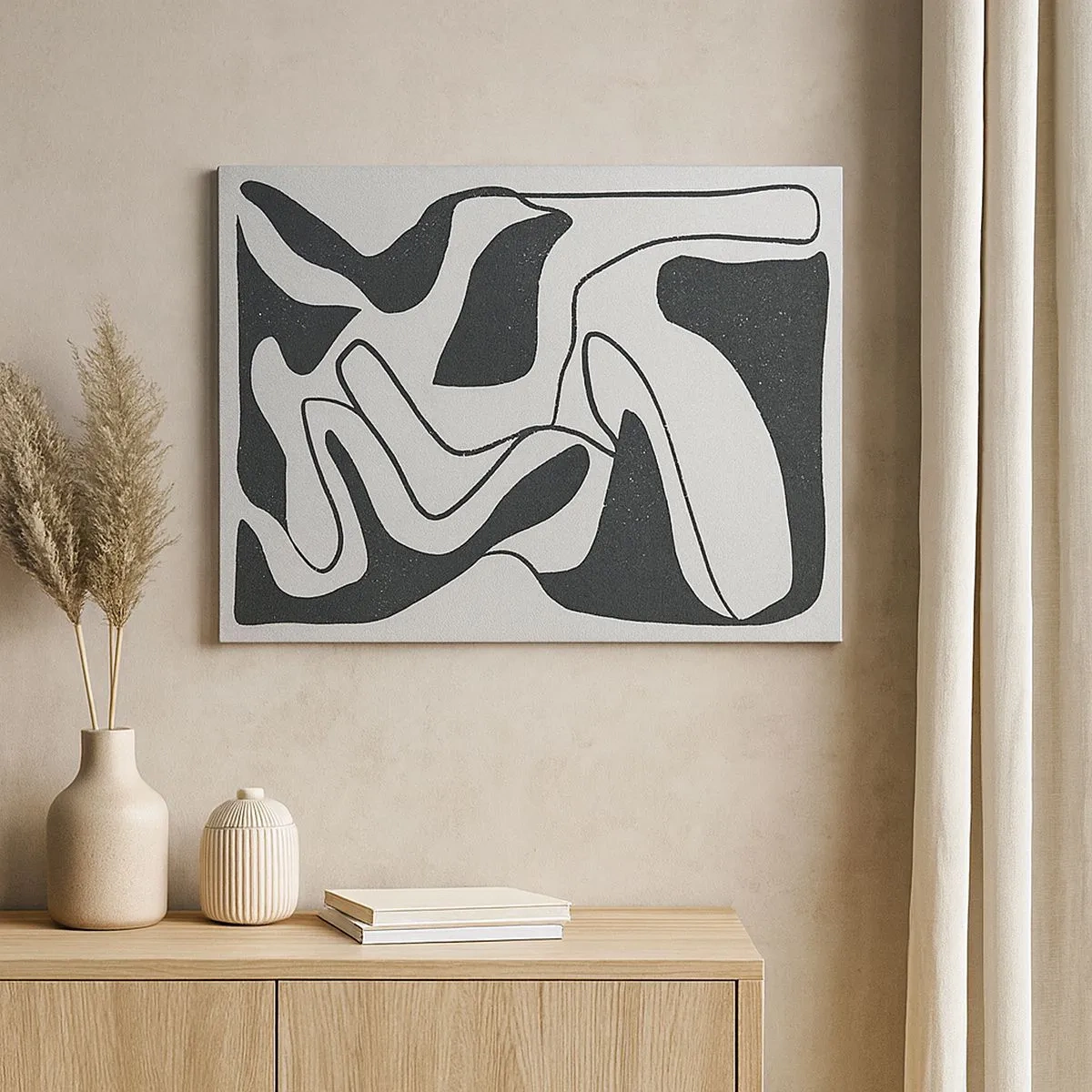 Canvas picture - Black and white abstraction with organic shapes - 70x50cm - Abstract Fun in a Maze - Modern wall decoration for the living room and bedroom ARTTOR