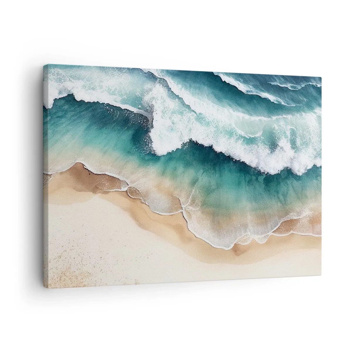 Canvas picture - View of the beach and sea waves in shades of turquoise - 70x50cm - Eternal Encounter - Modern wall decoration for the living room and bedroom ARTTOR