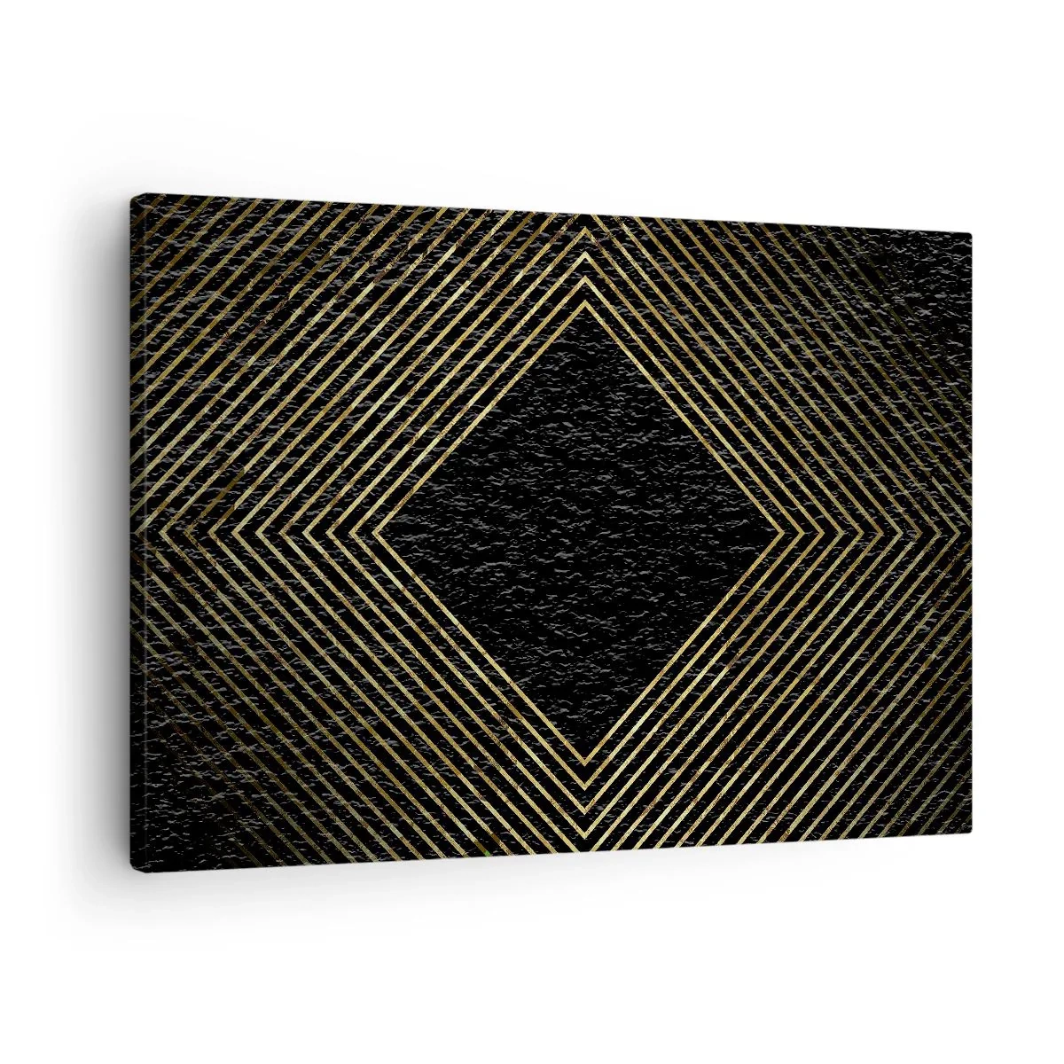 Canvas picture - Black background with a geometric pattern of golden lines - 70x50cm - Geometry Glamour Style - Modern wall decoration for the living room and bedroom ARTTOR