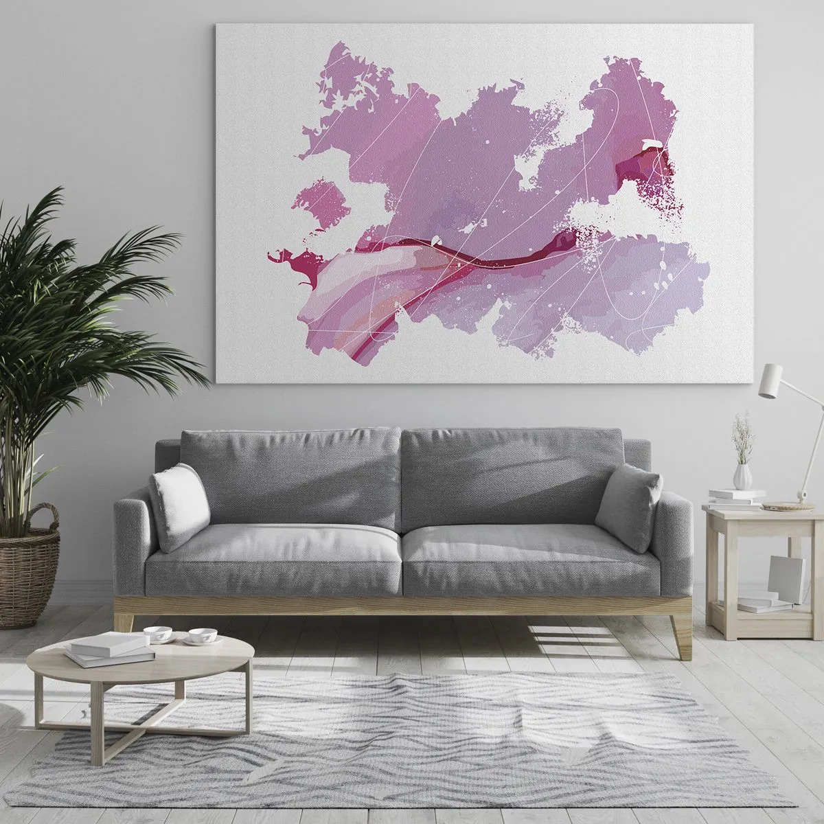 Glass picture - Abstract map in shades of pink and purple on a white background - 70x50cm - Map of a Pink World - Modern wall decoration for the living room and bedroom ARTTOR