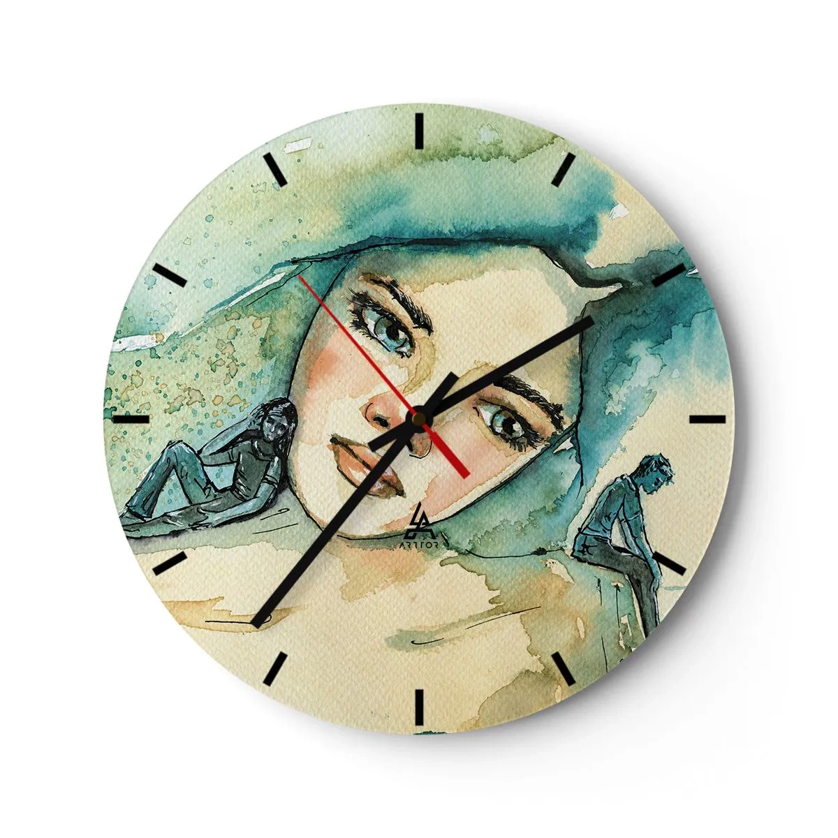Wall clock - Clock on glass - Artistic portrait of a woman and silhouettes in shades of blue - 30x30cm - Am I Blue? - Modern wall decoration for the living room, kitchen, and bedroom ARTTOR