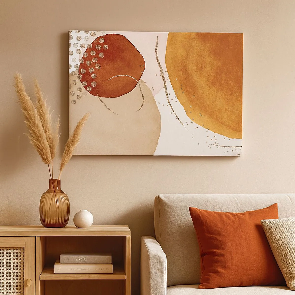 Canvas picture - Abstract shapes in warm shades of brown and gold - 70x50cm - Roundness and Movement - Modern wall decoration for the living room and bedroom ARTTOR