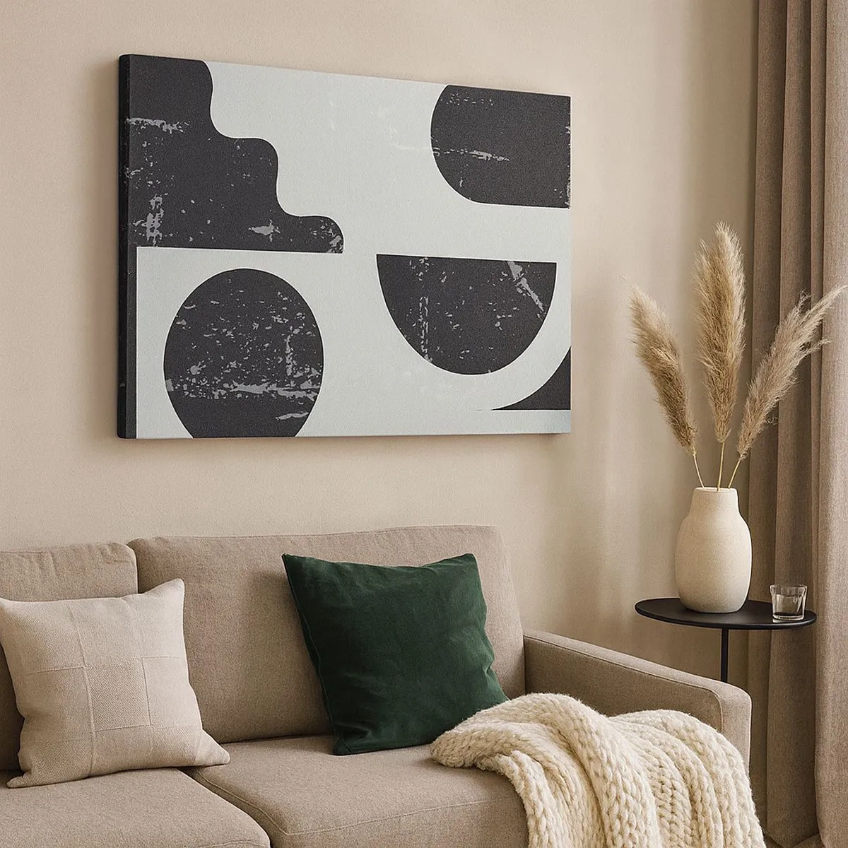 Canvas picture - Geometric patterns in shades of black and gray - 70x50cm - Composition Above and Under - Modern wall decoration for the living room and bedroom ARTTOR