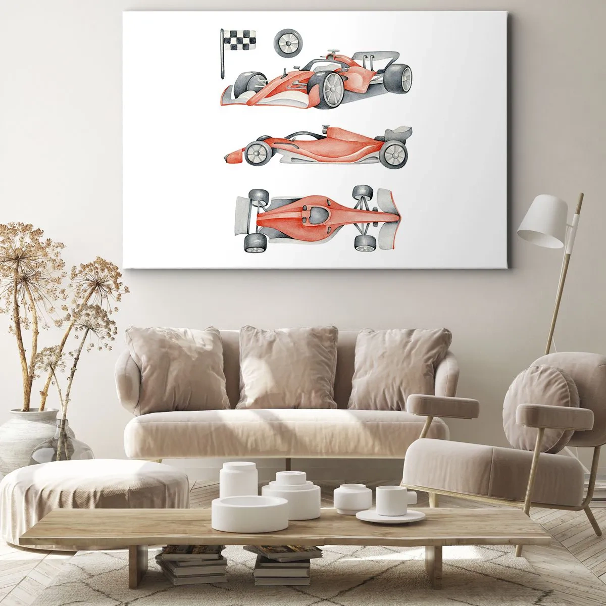 Canvas picture - A red racing car with a checkered flag - 70x50cm - Race for the Dreams - Modern wall decoration for the living room and bedroom ARTTOR