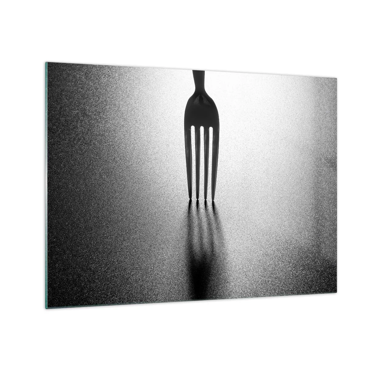 Glass picture - A fork casting a shadow in a minimalist black and white composition - 70x50cm - Light and Shade - Modern wall decoration for the living room and bedroom ARTTOR